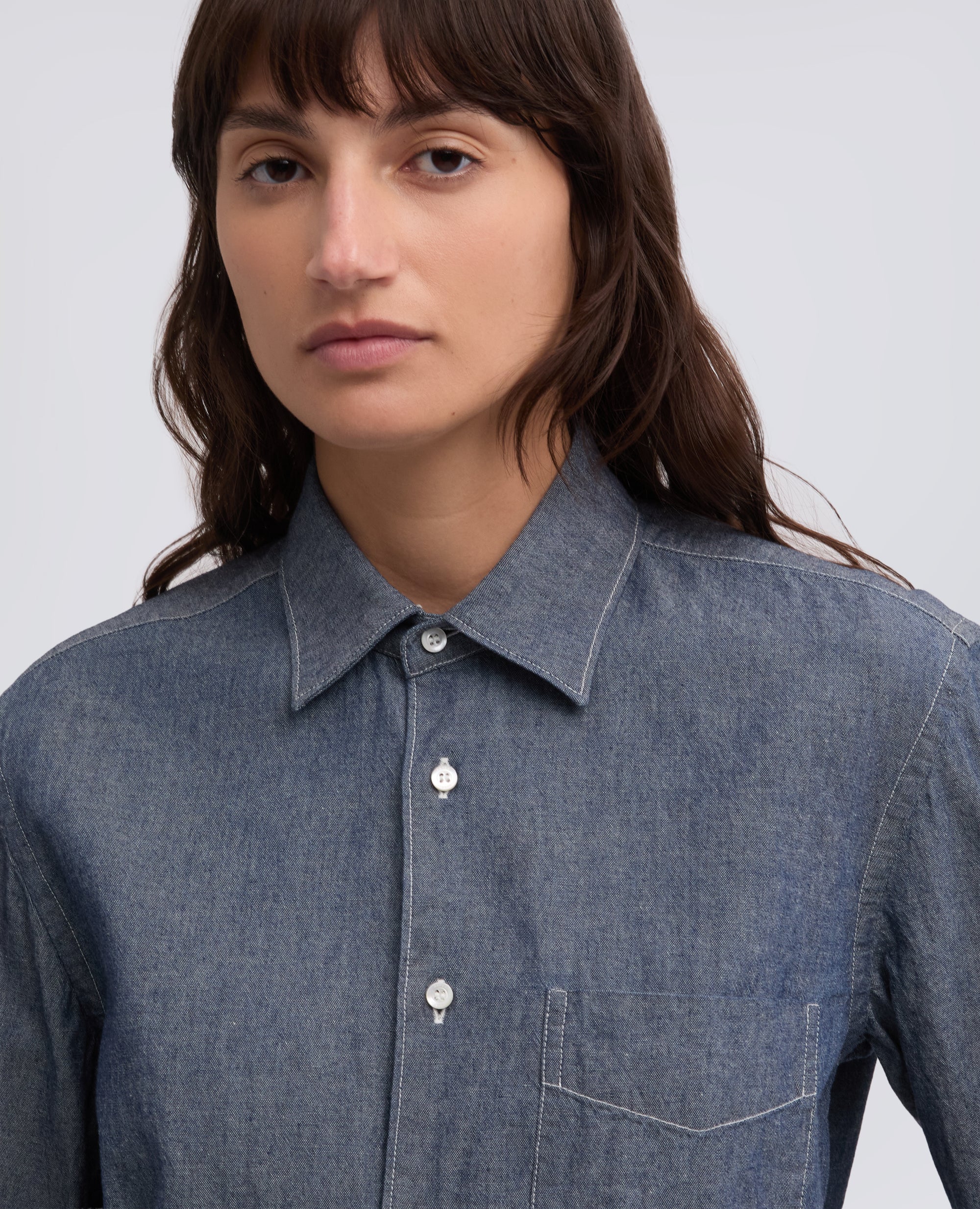 Camicia in chambray cotone con collo classico - AA Capsule Collection-DENIM-DENIM-DENIM-DENIM-DENIM