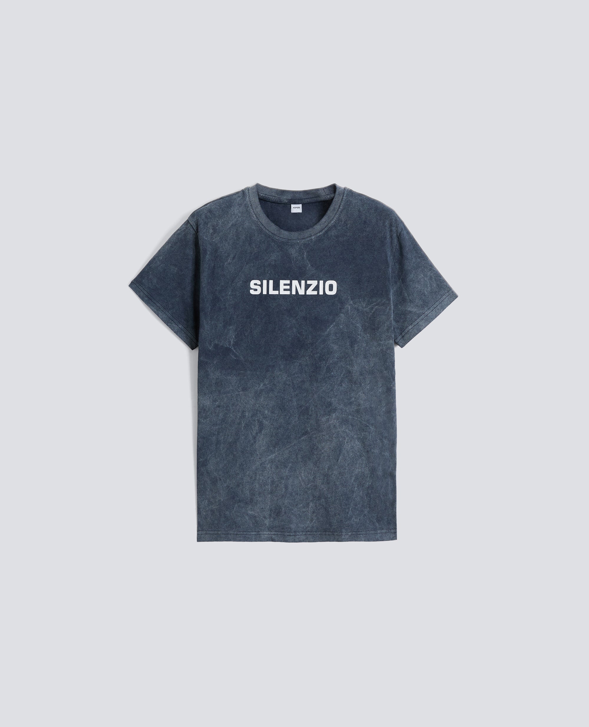 T-SHIRT IN JERSEY DI COTONE CON STAMPA "SILENZIO"-NAVY SHADY-NAVY SHADY-NAVY SHADY-NAVY SHADY-NAVY SHADY