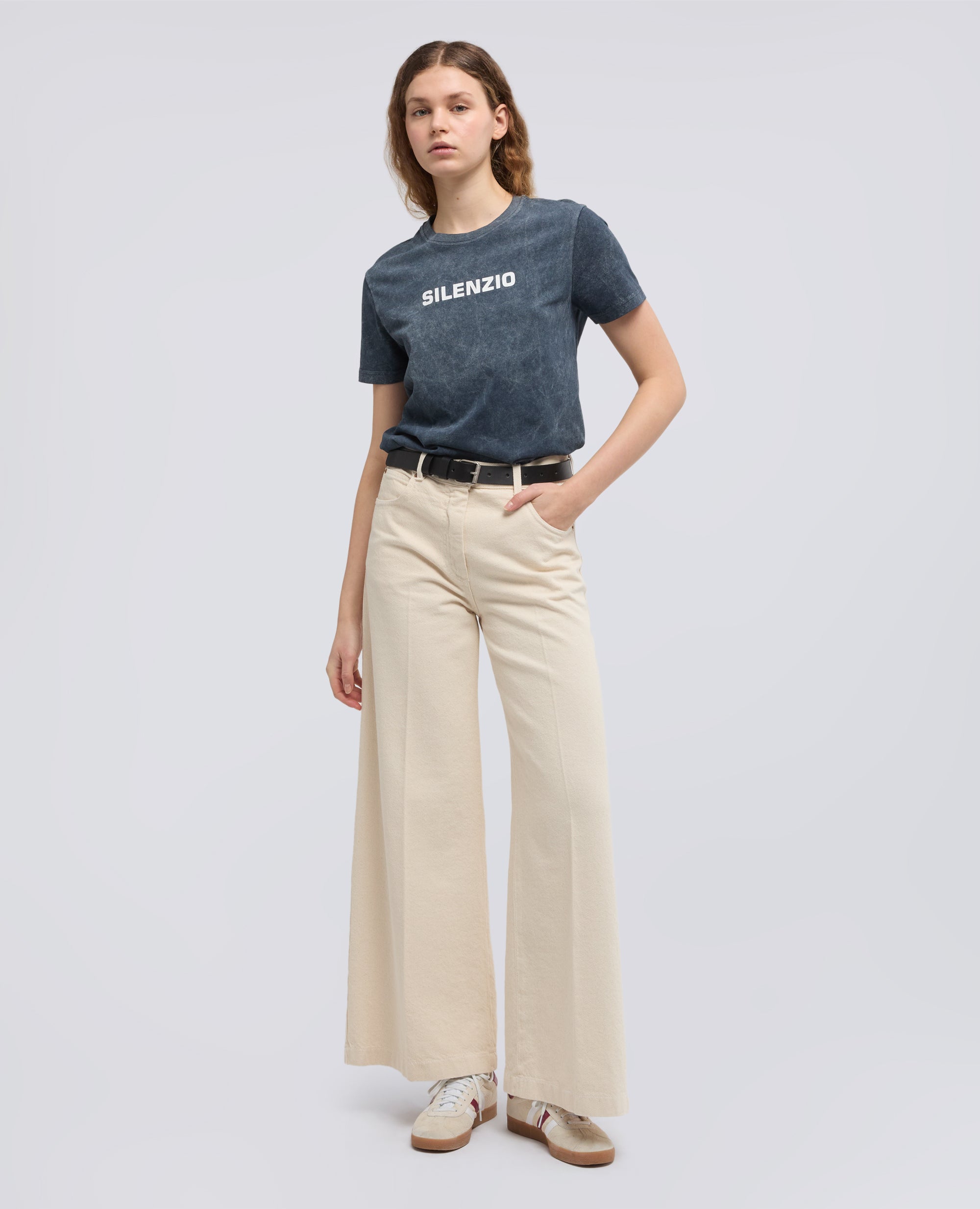 T-SHIRT IN JERSEY DI COTONE CON STAMPA "SILENZIO"-NAVY SHADY-NAVY SHADY-NAVY SHADY-NAVY SHADY-NAVY SHADY