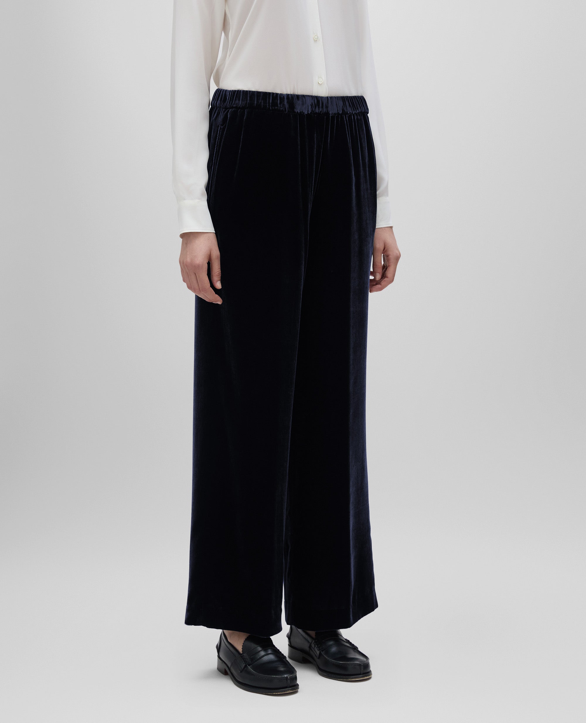 PANTALONE AMPIO IN VELLUTO LISCIO-VIOLA-PURPLE-MORADO-VIOLETT-VIOLET