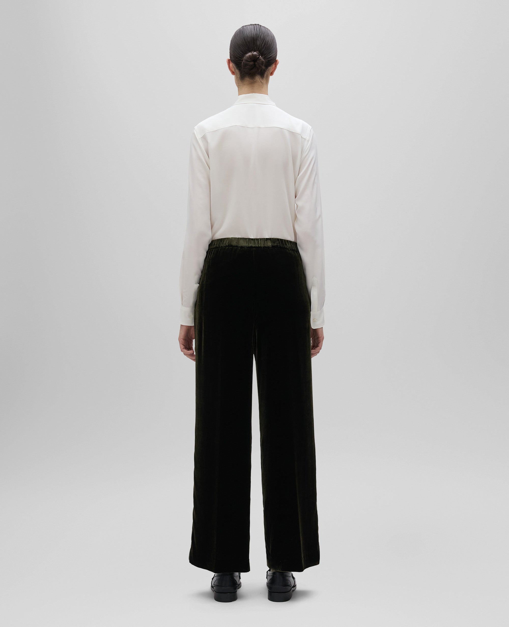 PANTALONE AMPIO IN VELLUTO LISCIO-MILITARE-MILITARY-MILITAR-MILITAR-MILITAIRE