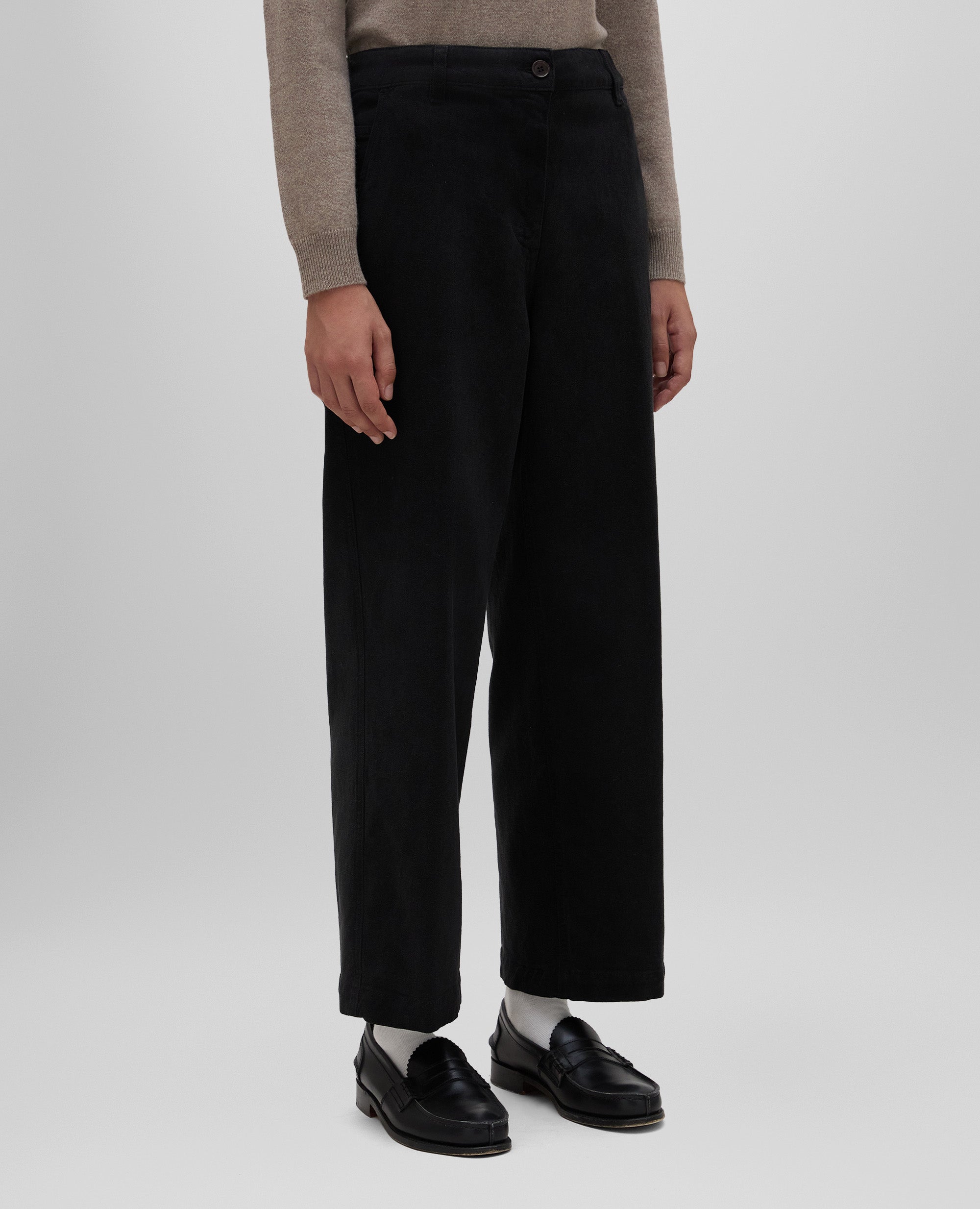 PANTALONE CROPPED IN TWILL-NERO-BLACK-NEGRO-SCHWARZ-NOIR