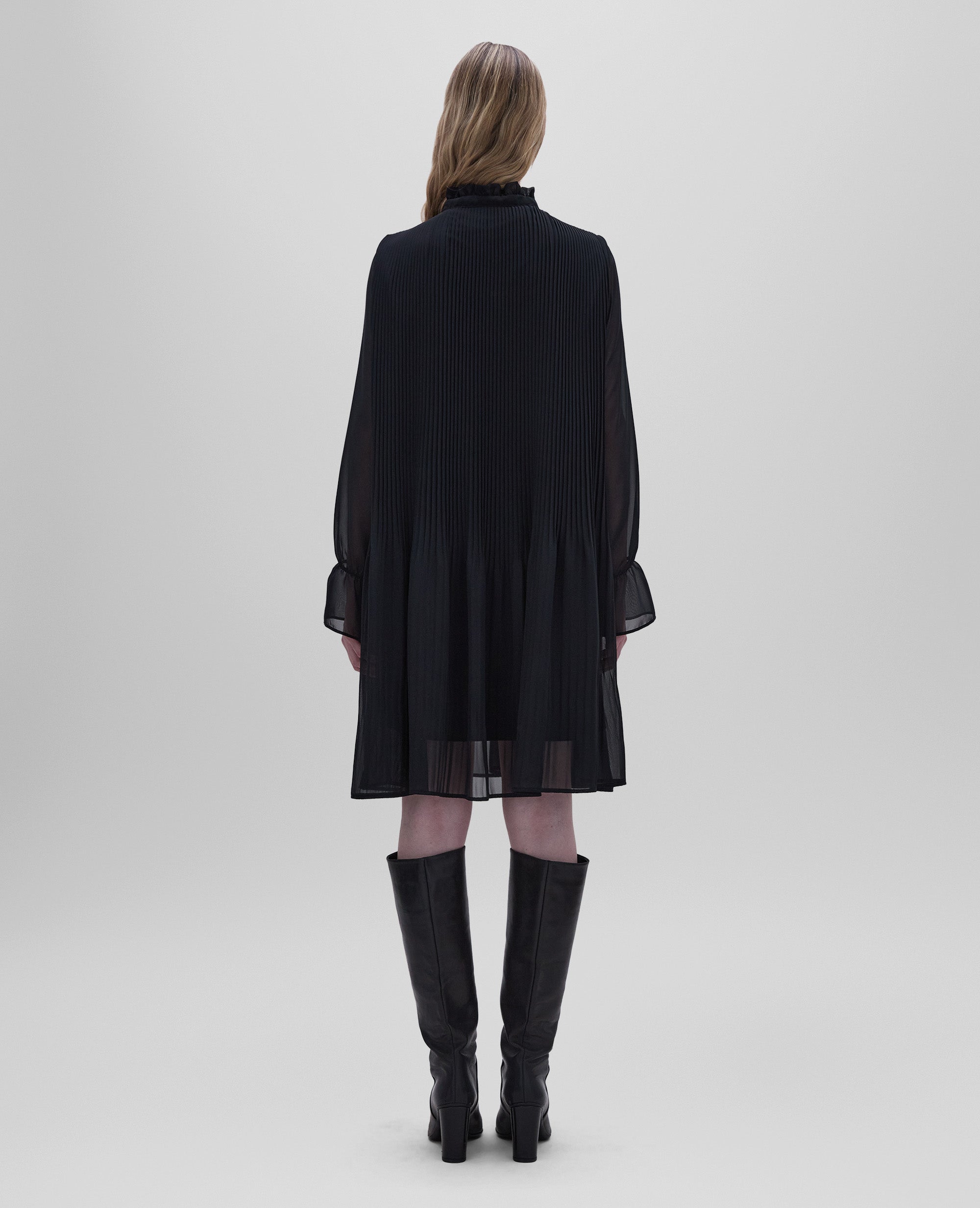 ABITO CORTO IN CREPE GEORGETTE-NERO-BLACK-NEGRO-SCHWARZ-NOIR