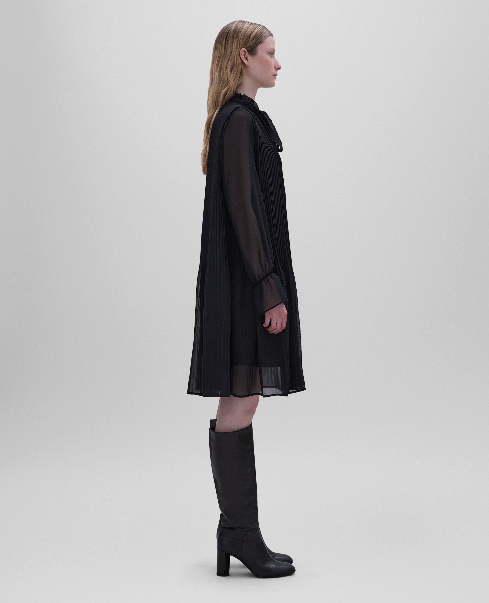 ABITO CORTO IN CREPE GEORGETTE-NERO-BLACK-NEGRO-SCHWARZ-NOIR