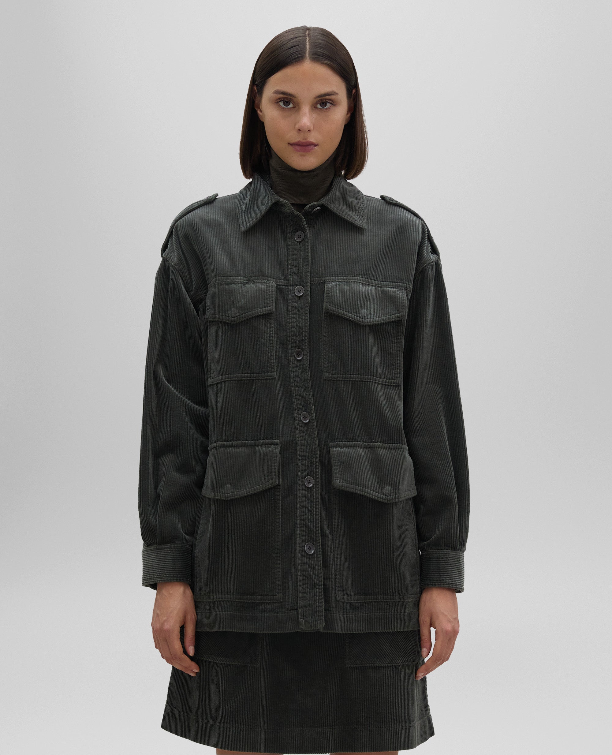 OVERSHIRT IN VELLUTO-MILITARE-MILITARY-MILITAR-MILITAR-MILITAIRE