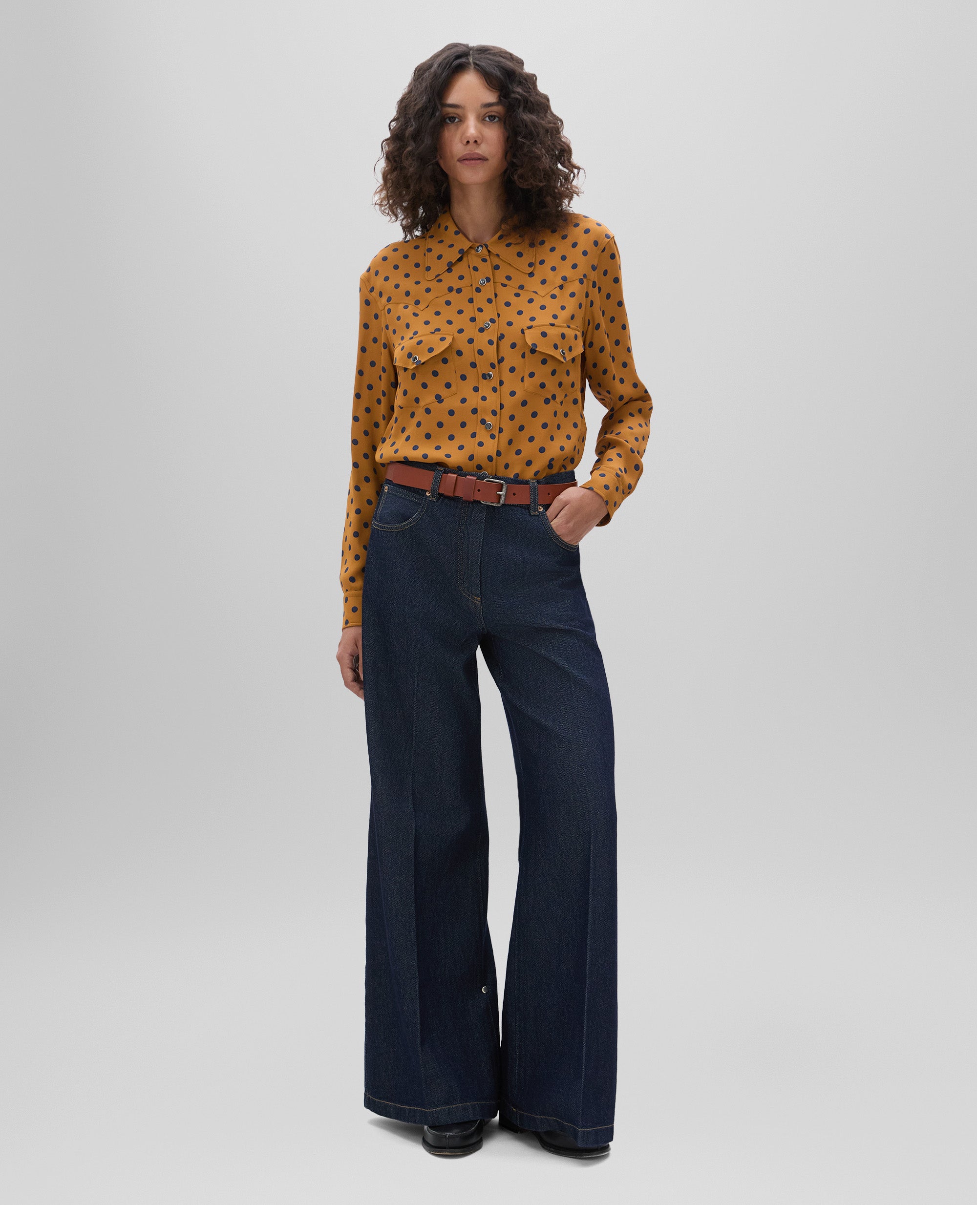 CAMICIA IN CREPE DI VISCOSA POIS-CAMMELLO-CAMEL-CAMELLO-KAMEL-CAMEL