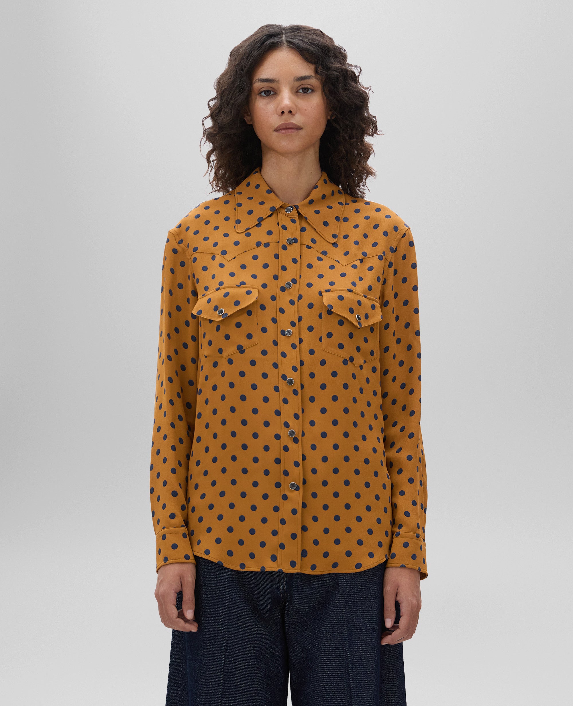 CAMICIA IN CREPE DI VISCOSA POIS-CAMMELLO-CAMEL-CAMELLO-KAMEL-CAMEL