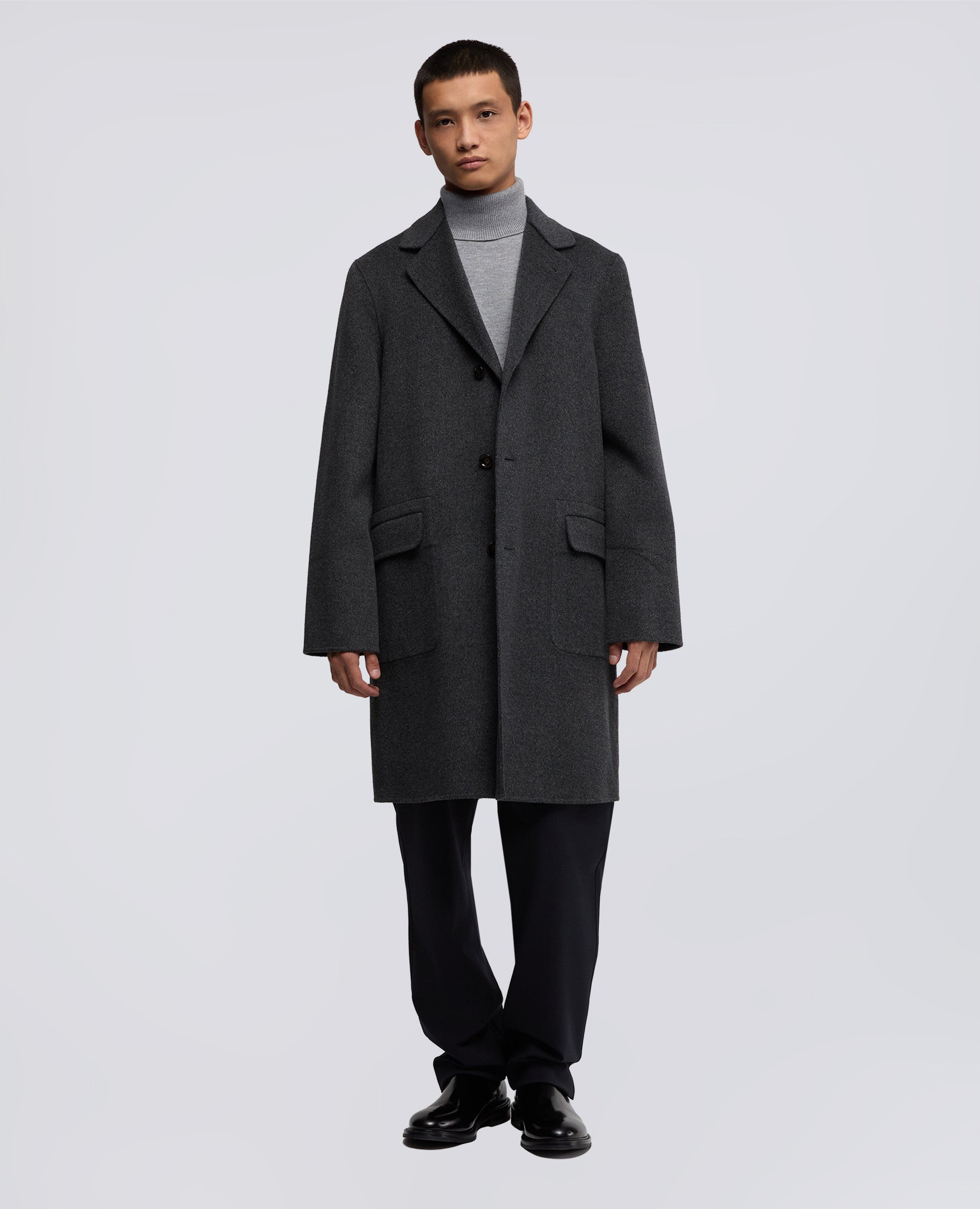 CAPPOTTO FRANZ IN DOUBLE DI LANA-ANTRACITE-CHARCOAL-ANTRACITA-ANTHRAZIT-ANTHRACITE