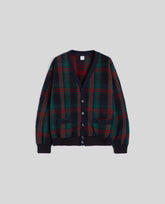 CARDIGAN IN LANA PIRENAICA-CHECK VERDE-GREEN CHECK-CUADROS VERDES-GRUNES KAROMUSTER-CARREAUX VERTS