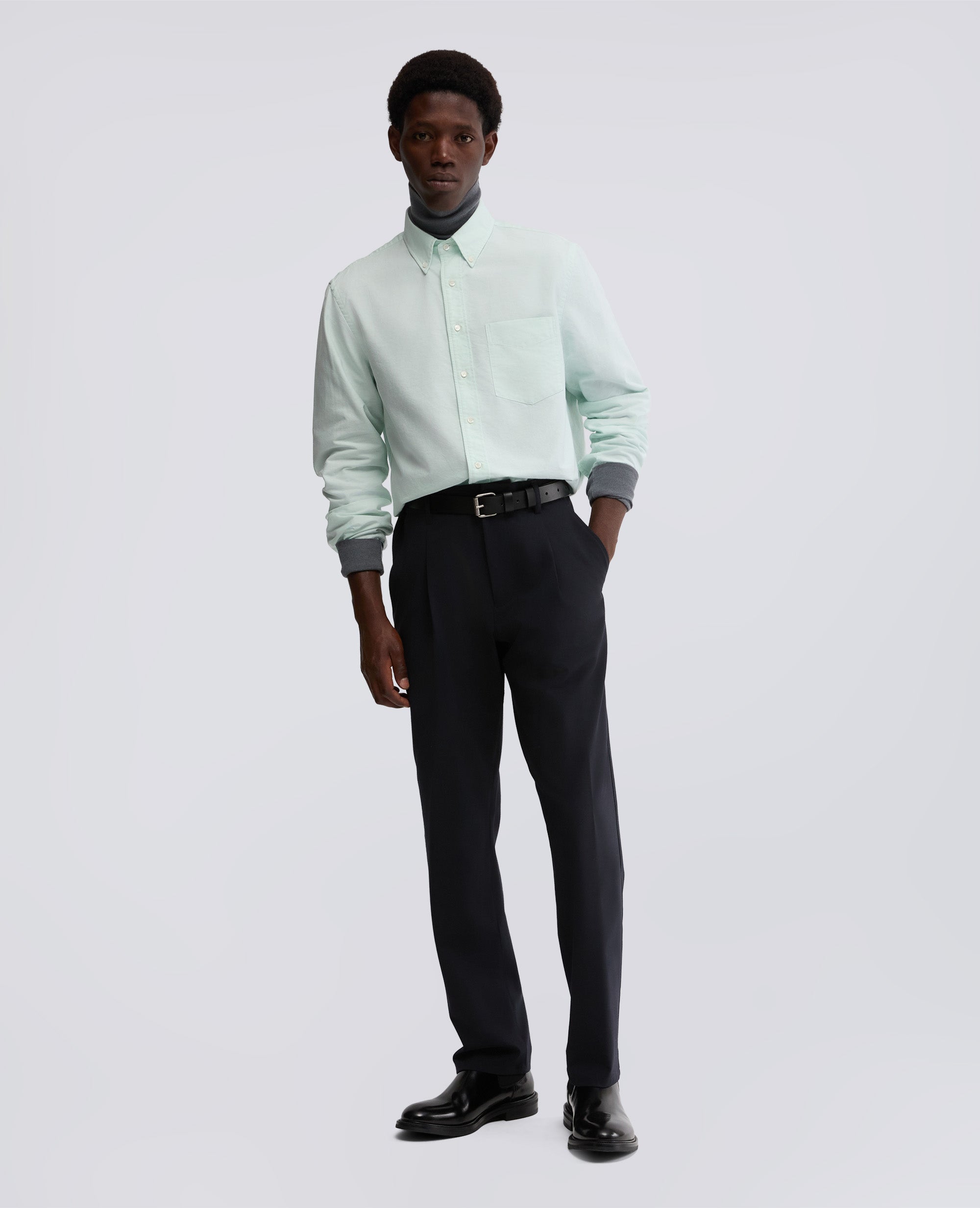 CAMICIA IN COTONE OXFORD CON COLLO BUTTON DOWN-ACQUA-AQUAMARINE-AGUA-AQUAMARINBLAU-AIGUE-MARINE