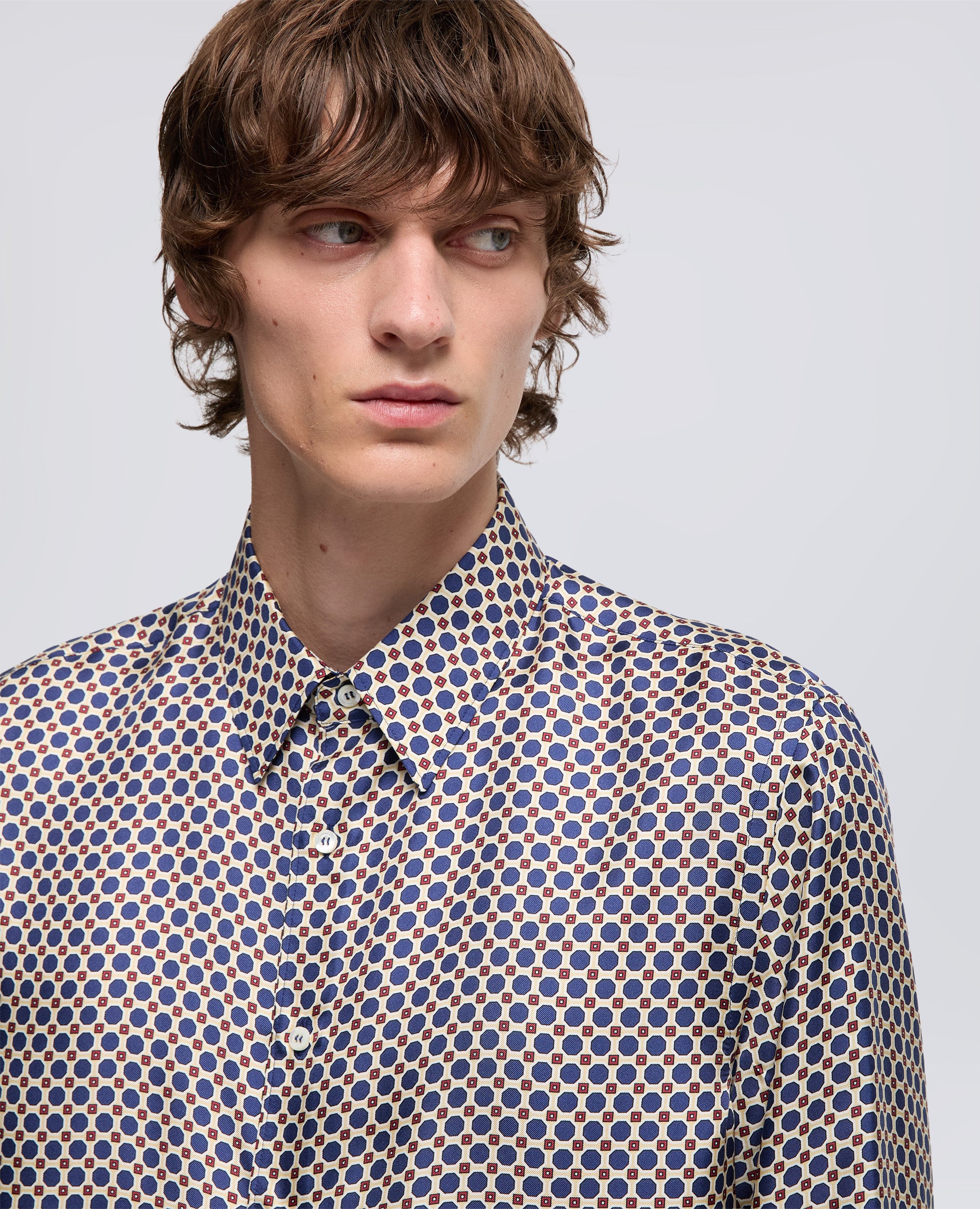 CAMICIA COMMA IN TWILL DI SETA-BLU-BLUE-AZUL-BLAU-BLEU