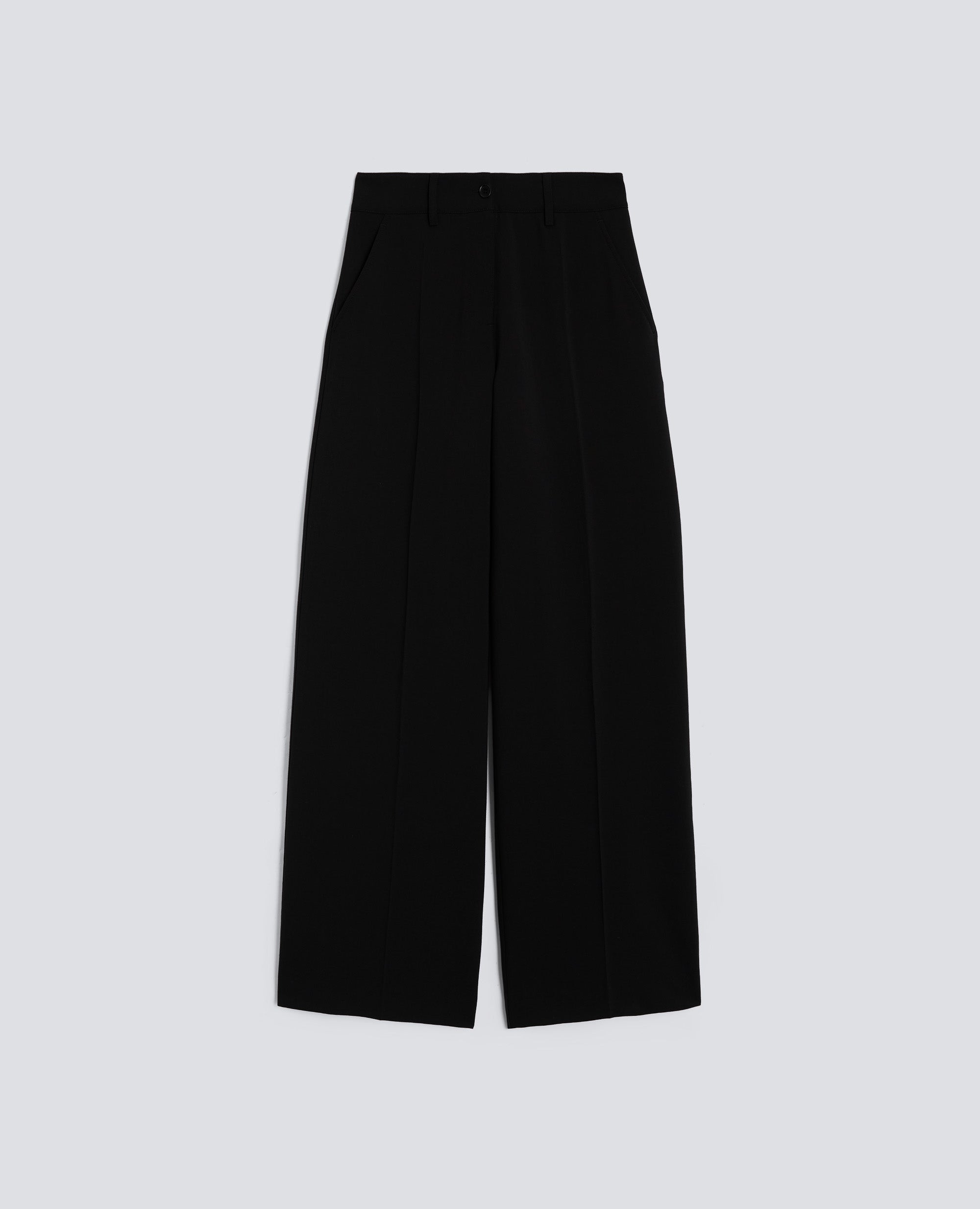 PANTALONE A VITA ALTA IN FLANELLA-NERO-BLACK-NEGRO-SCHWARZ-NOIR