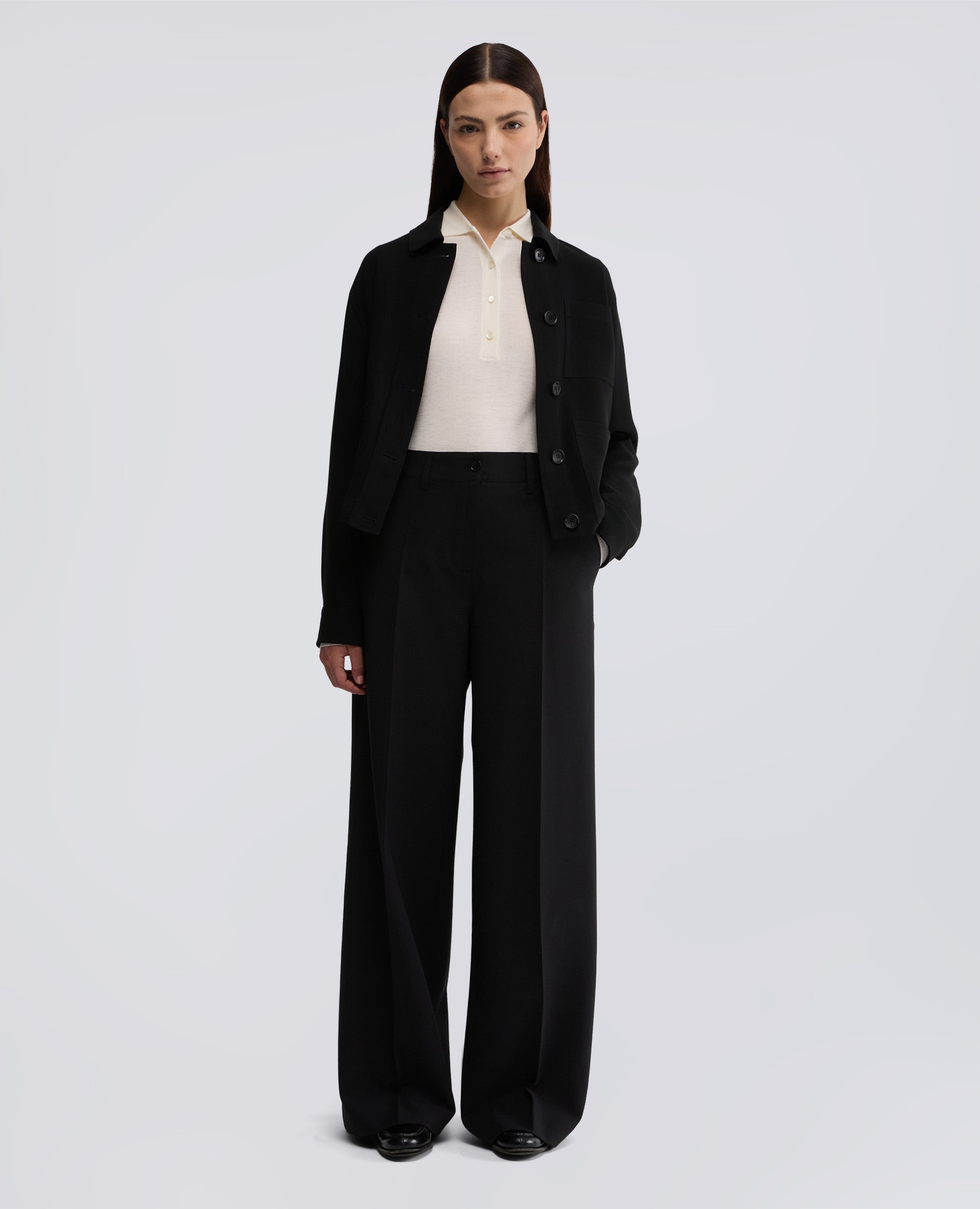 PANTALONE A VITA ALTA IN FLANELLA-NERO-BLACK-NEGRO-SCHWARZ-NOIR