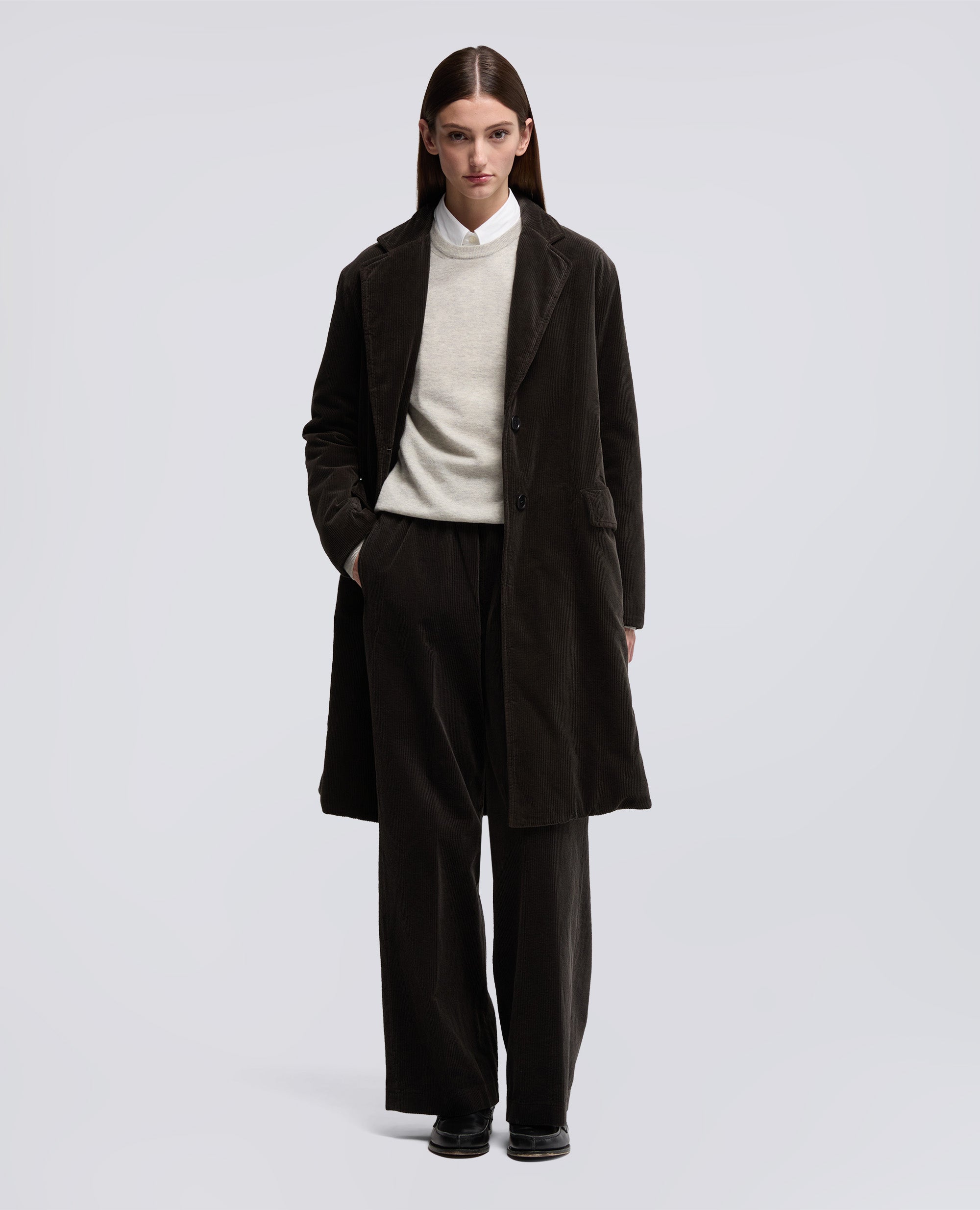 CAPPOTTO IN VELLUTO A COSTE-TESTA DI MORO-DARK BROWN-MARR¢N OSCURO-DUNKELBRAUN-TETE-DE-MAURE