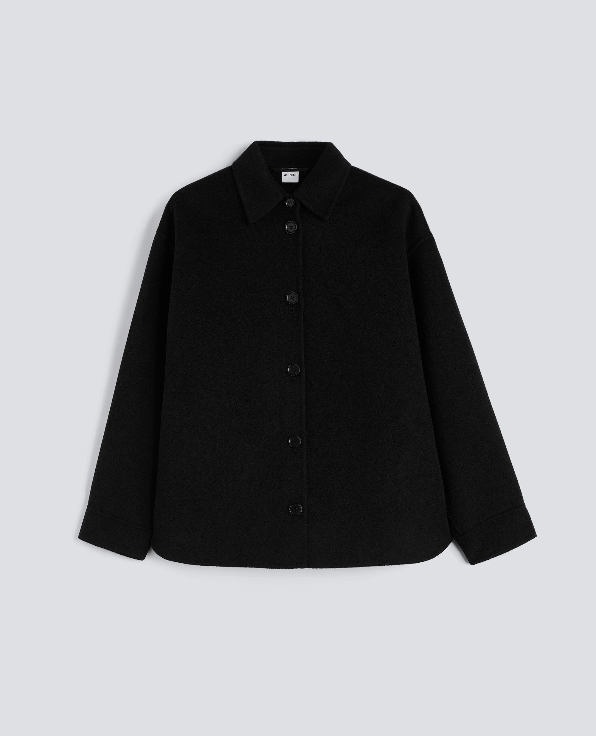OVERSHIRT IN DOUBLE DI LANA-NERO-BLACK-NEGRO-SCHWARZ-NOIR