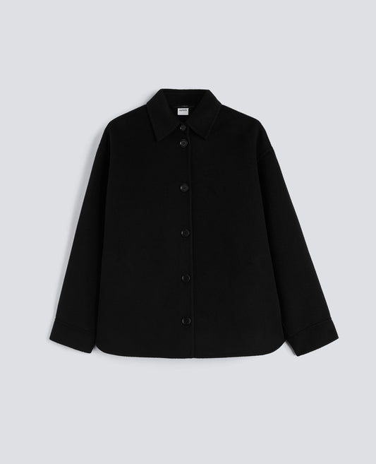 OVERSHIRT IN DOUBLE DI LANA-NERO-BLACK-NEGRO-SCHWARZ-NOIR