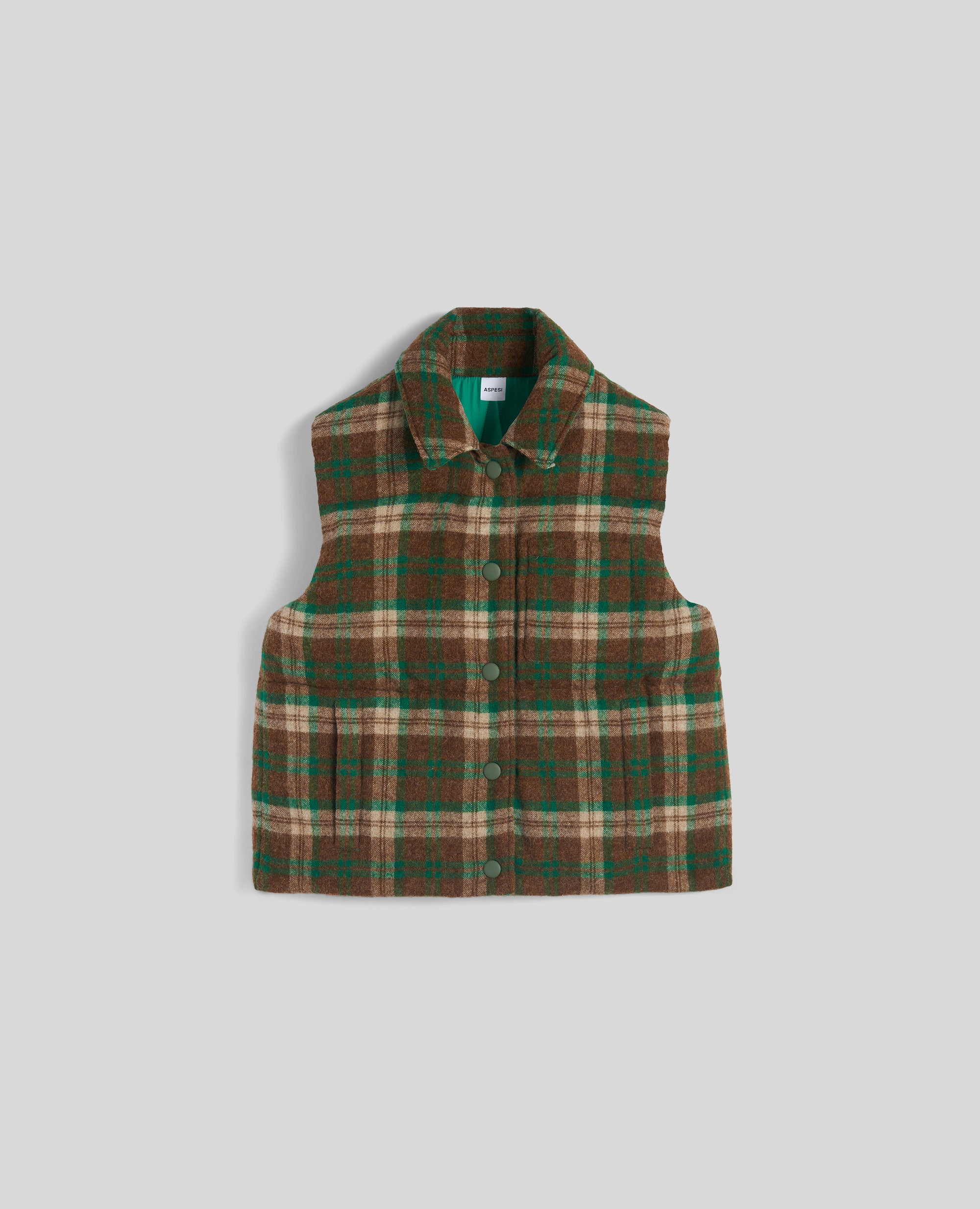 GILET IN LANA SHETLAND-CHECK VERDE-GREEN CHECK-CUADROS VERDES-GRUNES KAROMUSTER-CARREAUX VERTS