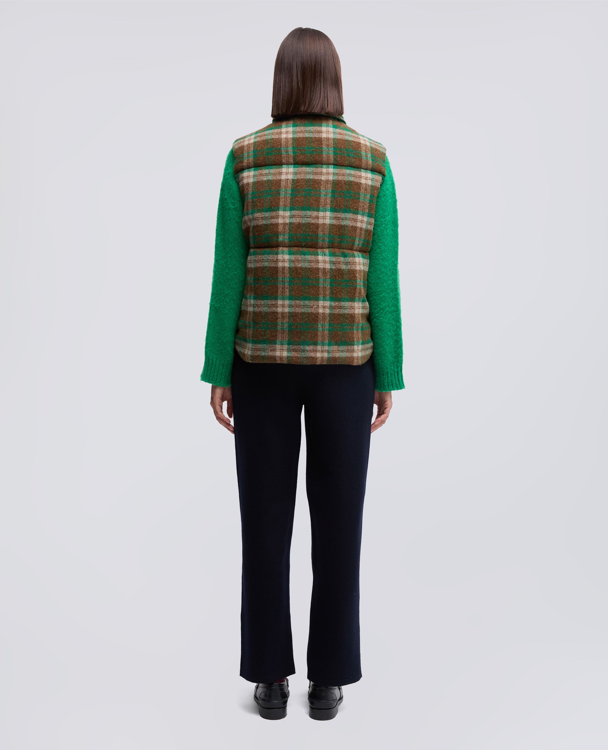 GILET IN LANA SHETLAND-CHECK VERDE-GREEN CHECK-CUADROS VERDES-GRUNES KAROMUSTER-CARREAUX VERTS