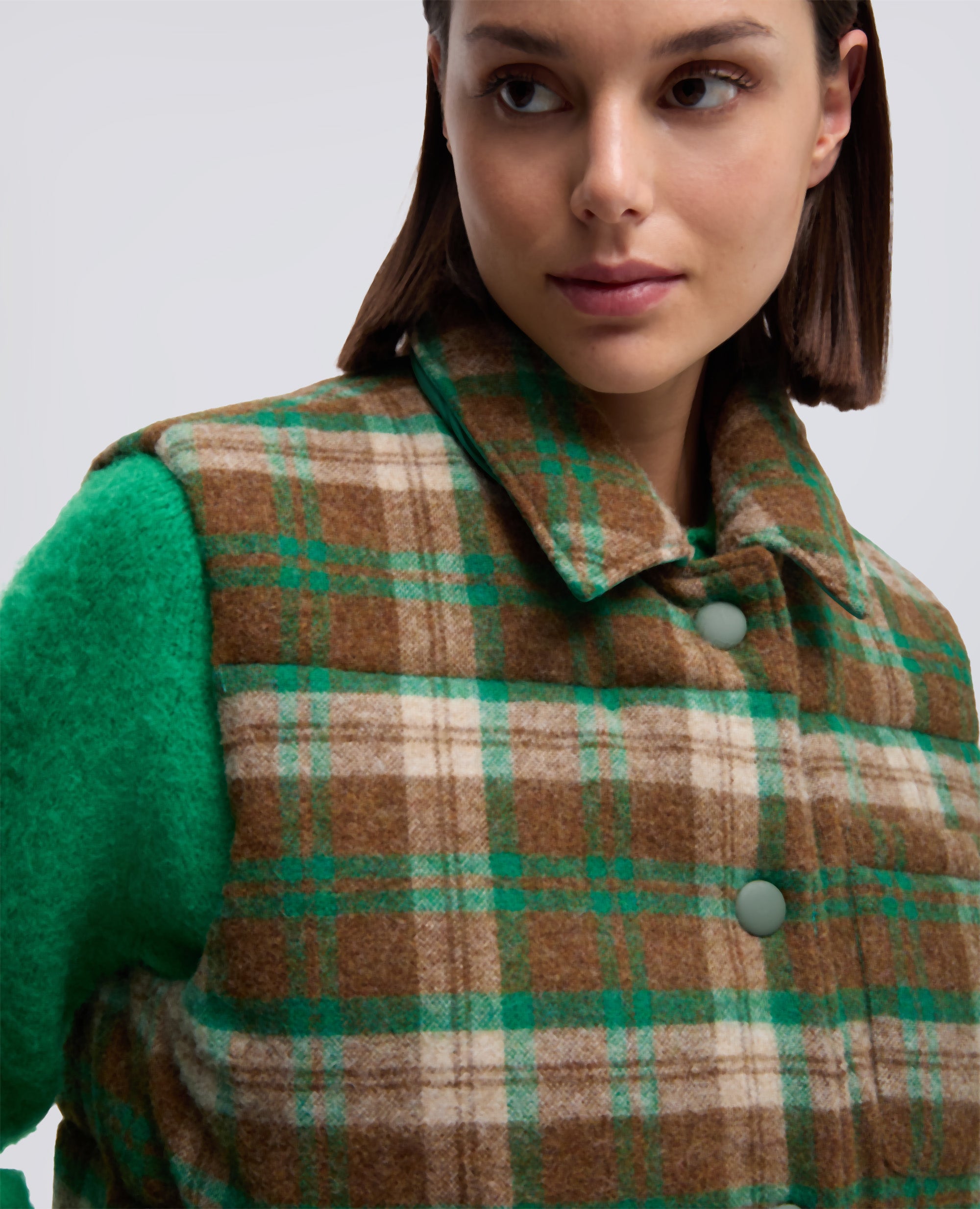 GILET IN LANA SHETLAND-CHECK VERDE-GREEN CHECK-CUADROS VERDES-GRUNES KAROMUSTER-CARREAUX VERTS