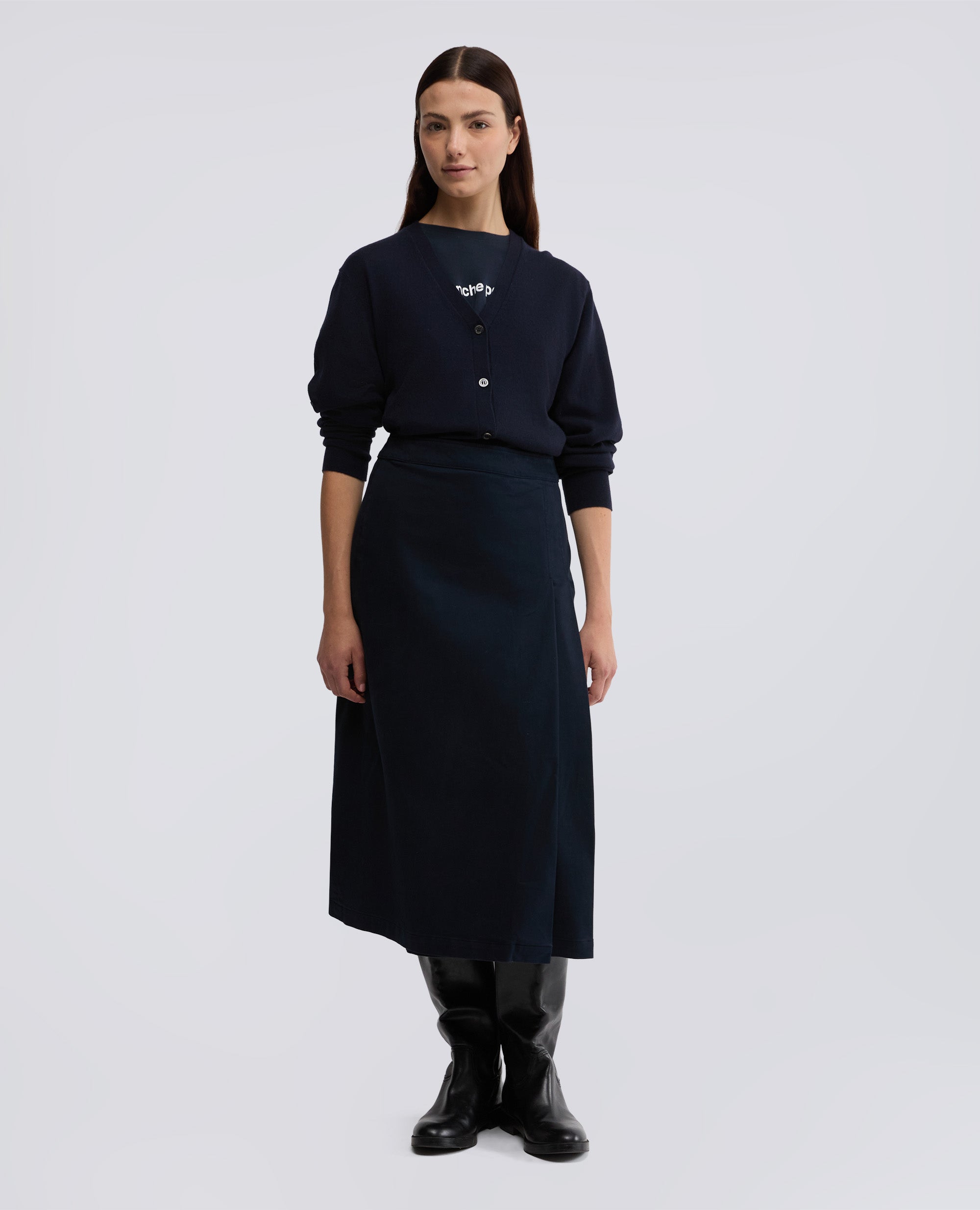 GONNA LONGUETTE IN GABARDINA DI COTONE STRETCH-NAVY-NAVY-AZUL MARINO-NAVY-NAVY