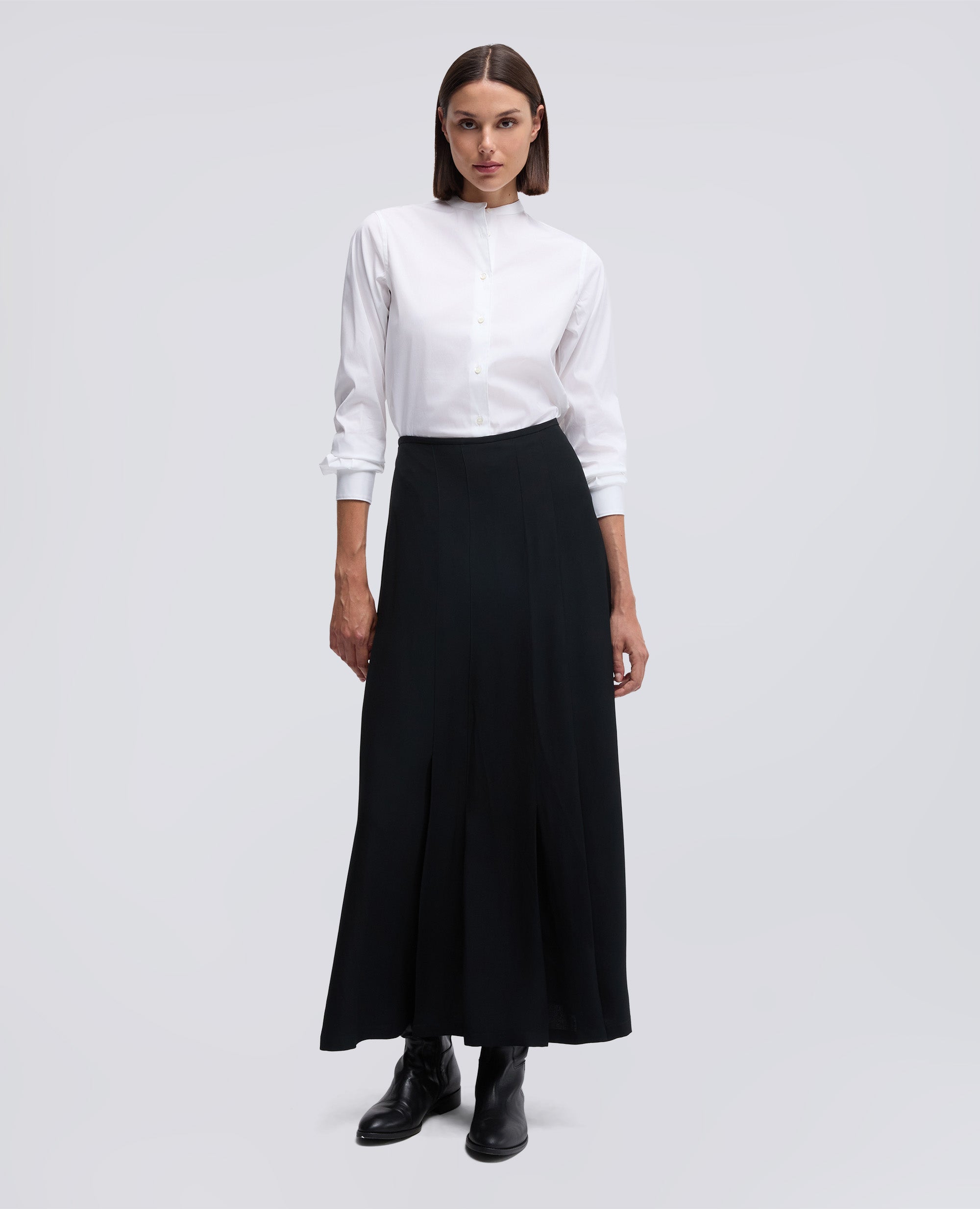 GONNA IN VISCOSA CON PIEGHE-NERO-BLACK-NEGRO-SCHWARZ-NOIR