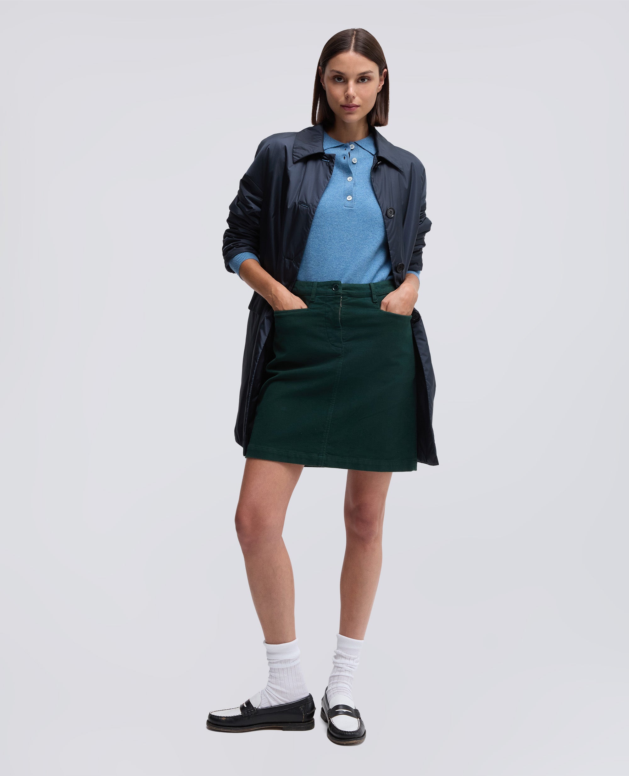 MINIGONNA IN FUSTAGNO STRETCH-VERDE INGLESE-BRITISH RACING GREEN-VERDE INGLES-ENGLISCHES GRUN-VERT ANGLAIS