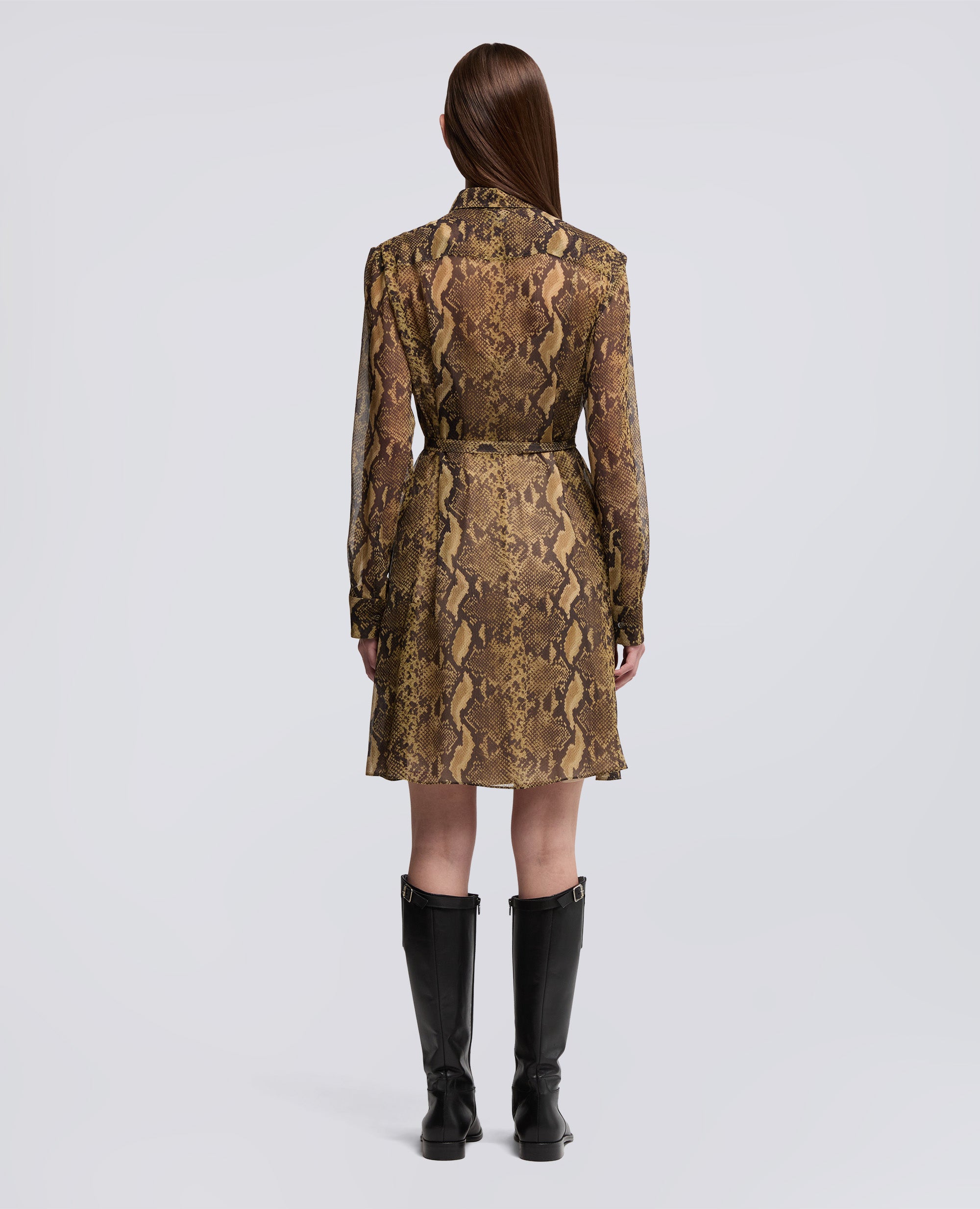 ABITO CHEMISIER IN CREPON DI SETA-MARRONE-BROWN-MARR¢N-BRAUN-MARRON