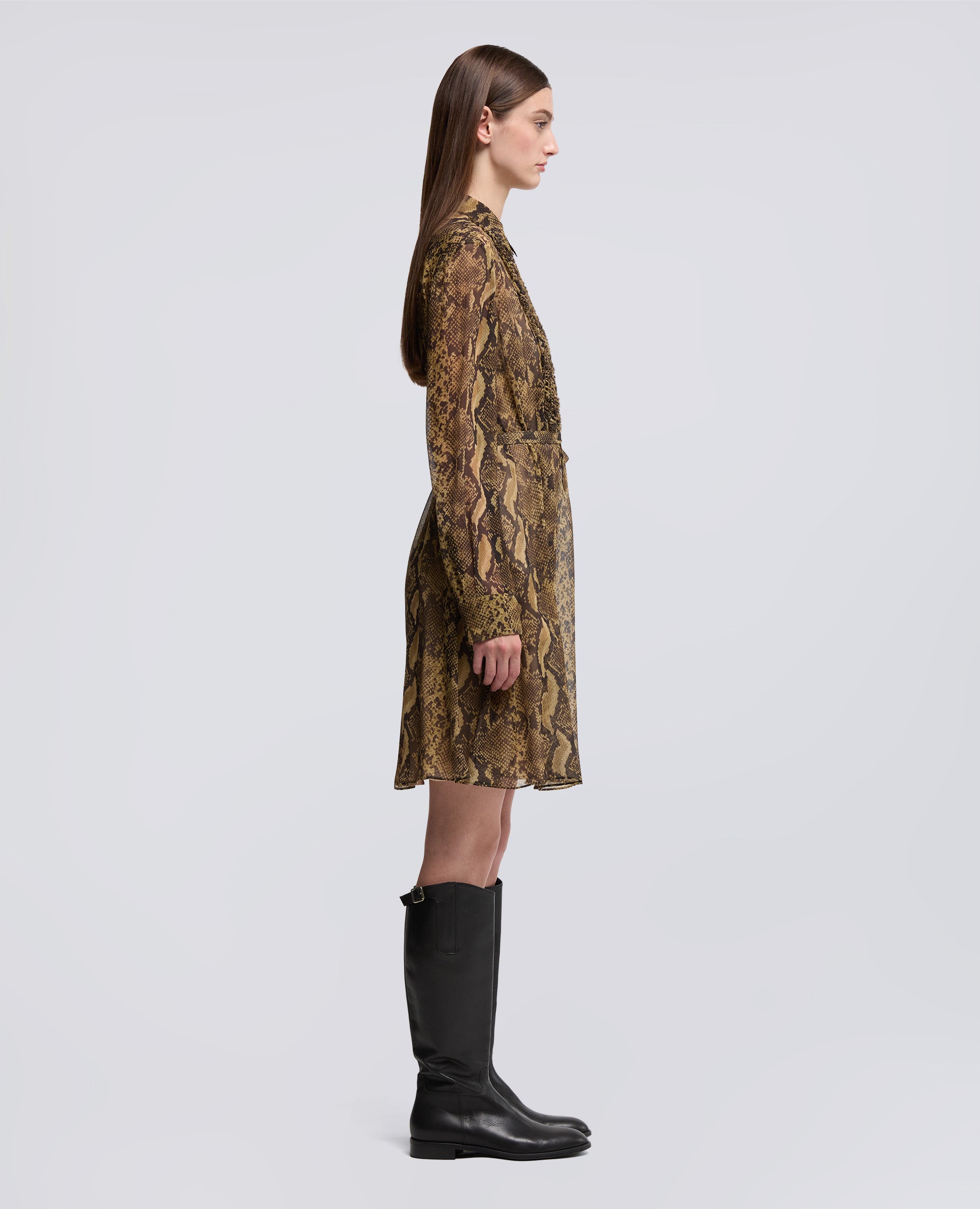 ABITO CHEMISIER IN CREPON DI SETA-MARRONE-BROWN-MARR¢N-BRAUN-MARRON