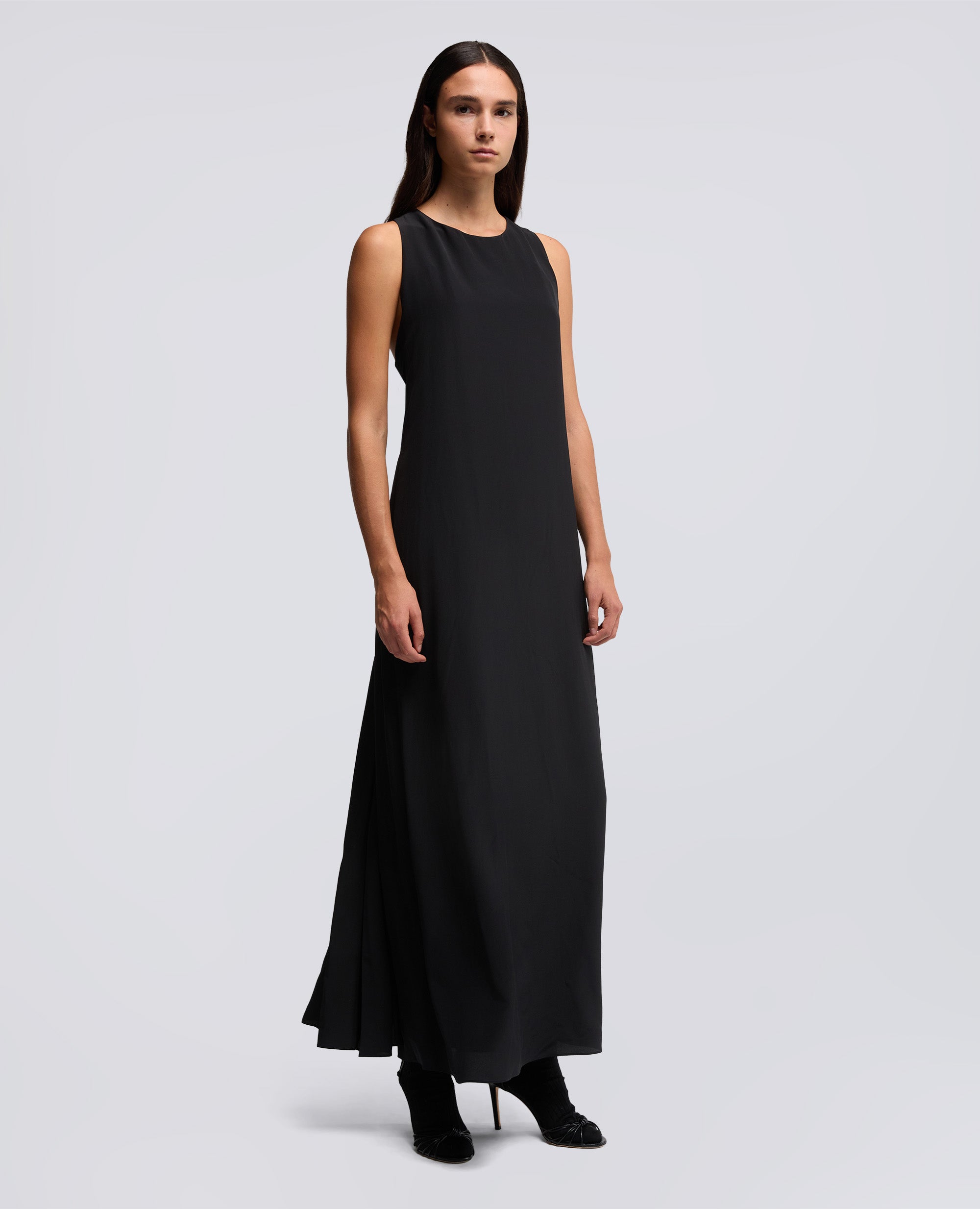 ABITO LUNGO IN SETA CON FIOCCO-NERO-BLACK-NEGRO-SCHWARZ-NOIR