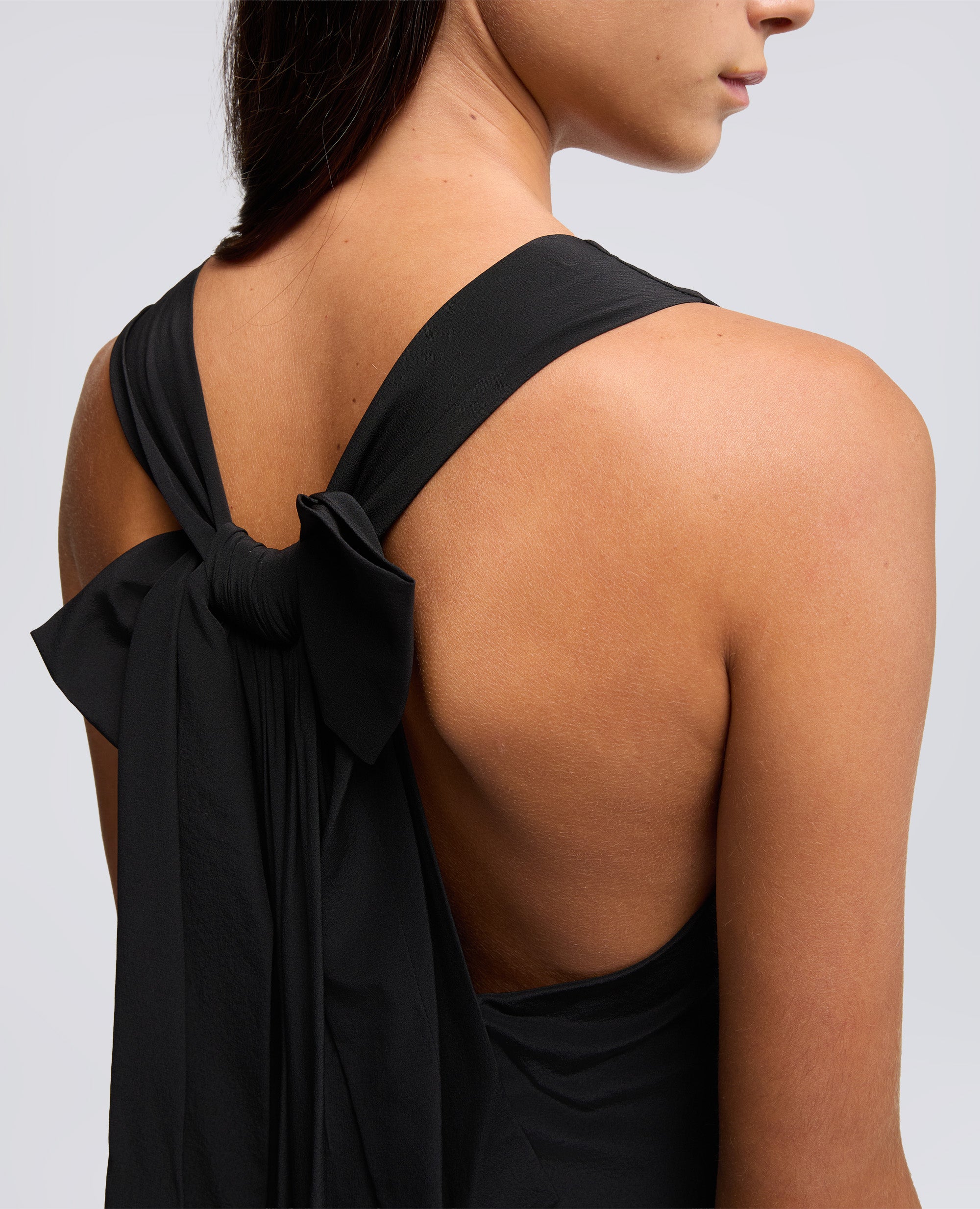 ABITO LUNGO IN SETA CON FIOCCO-NERO-BLACK-NEGRO-SCHWARZ-NOIR