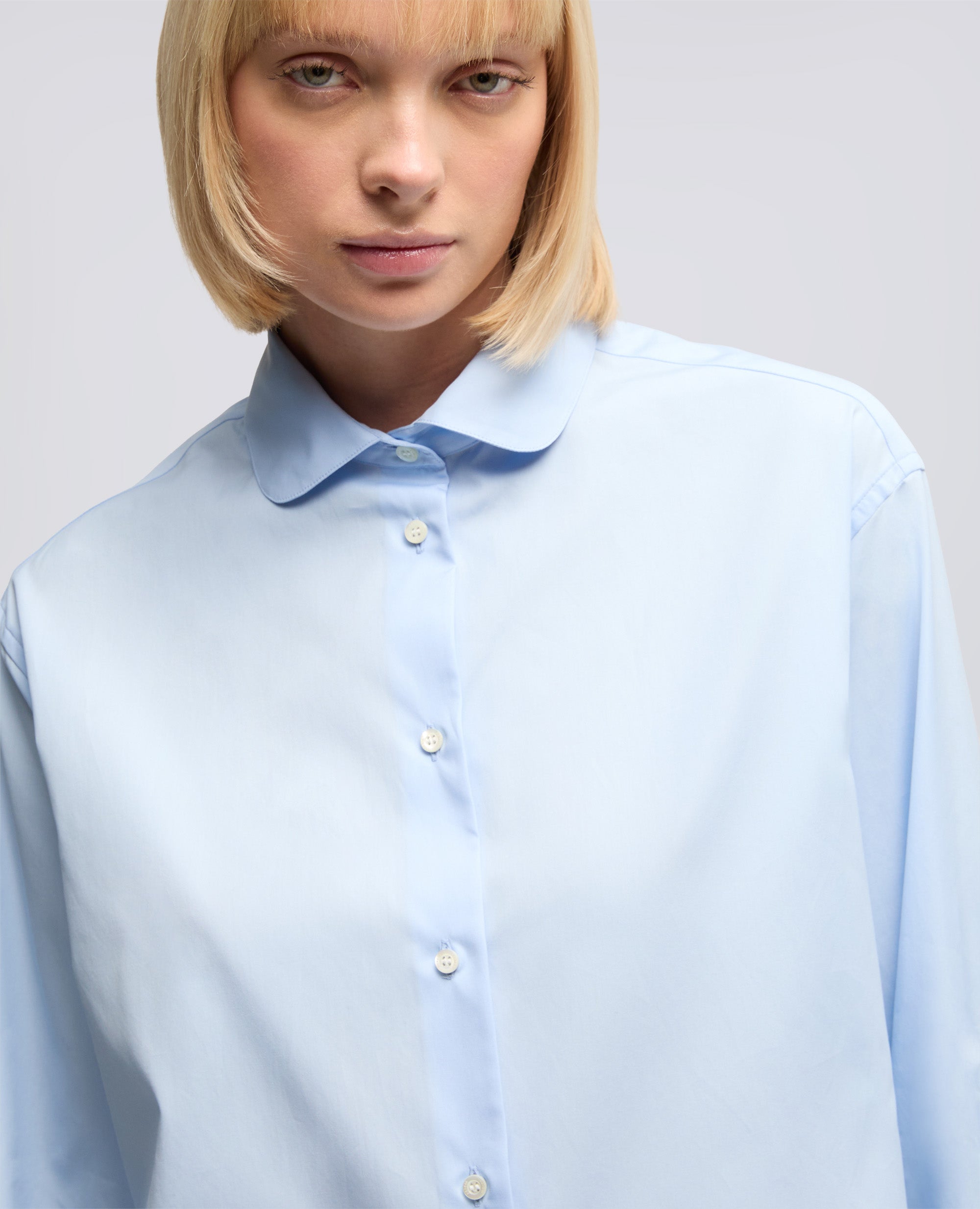 CAMICIA BOXY IN POPELINE DI COTONE-AZZURRO-SKY BLUE-AZUL CLARO-HIMMELBLAU-BLEU CIEL