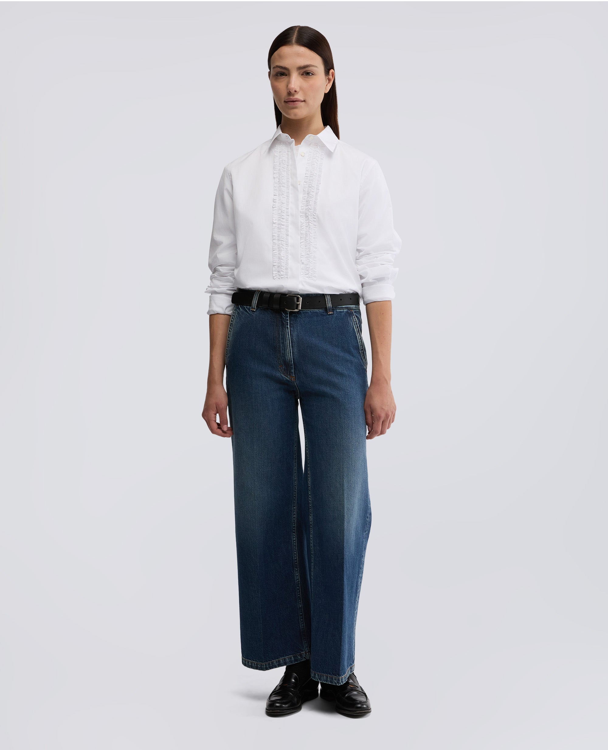 CAMICIA IN COTONE CON RUCHES-BIANCO-WHITE-BLANCO-WEISS-BLANC