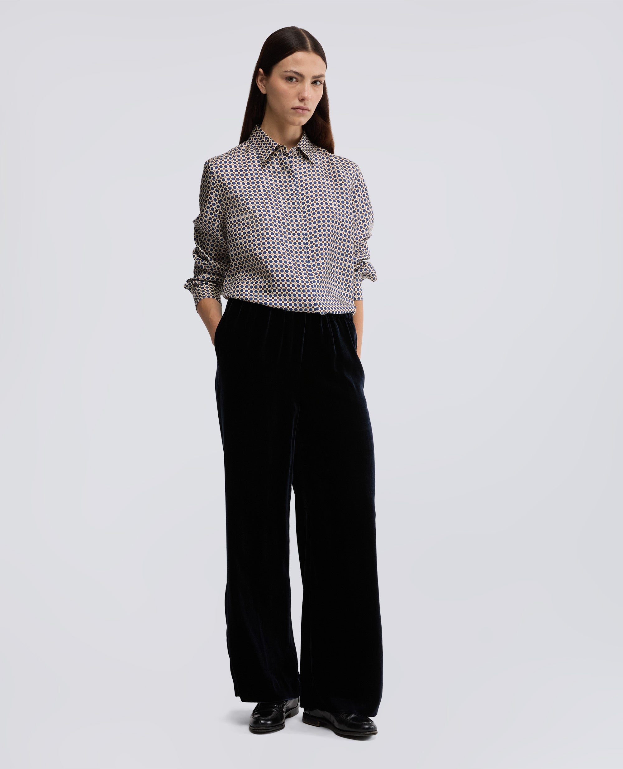 CAMICIA IN SETA CON STAMPA-BLU/AVORIO-BLU/AVORIO-BLU/AVORIO-BLU/AVORIO-BLU/AVORIO