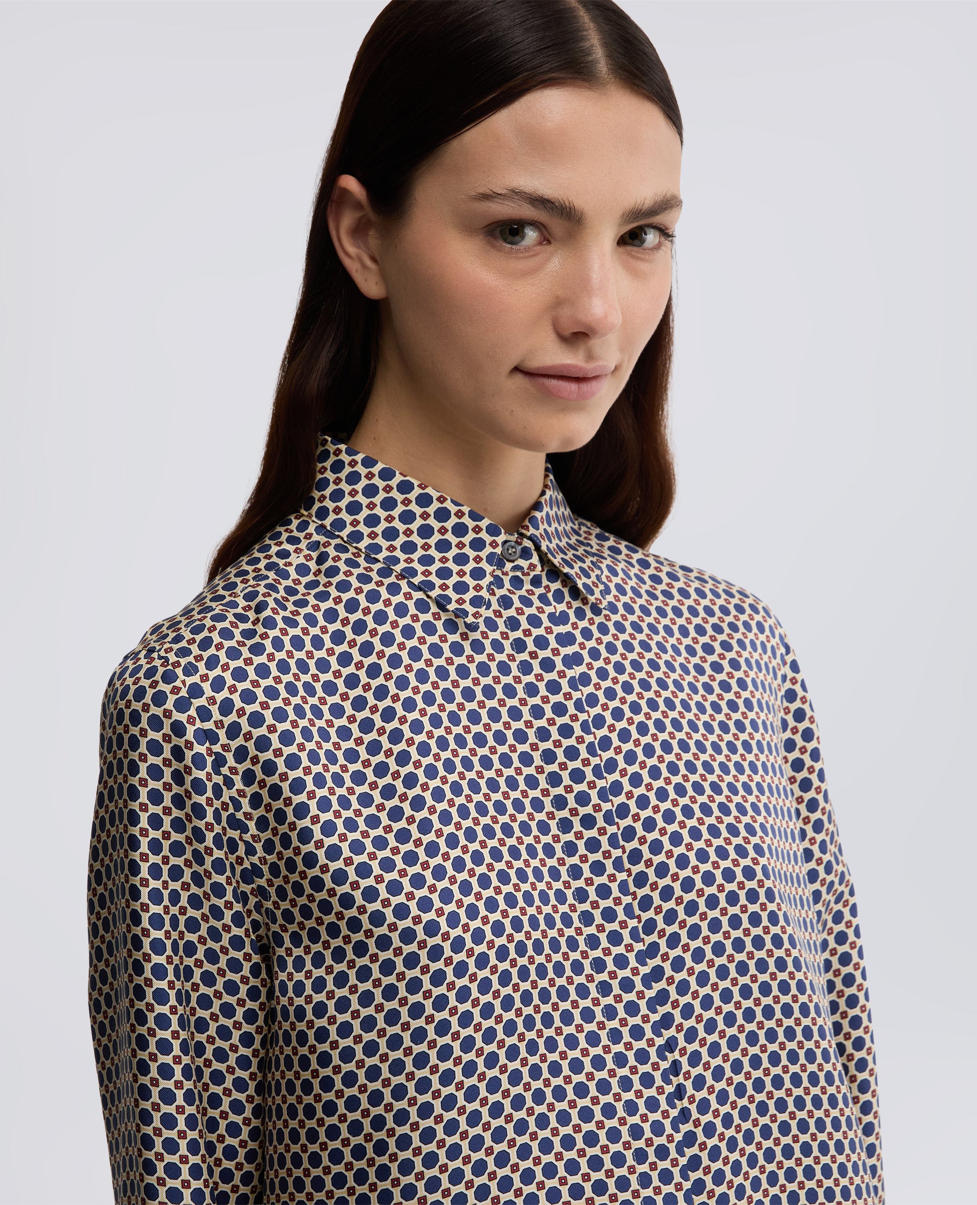 CAMICIA IN SETA CON STAMPA-BLU/AVORIO-BLU/AVORIO-BLU/AVORIO-BLU/AVORIO-BLU/AVORIO