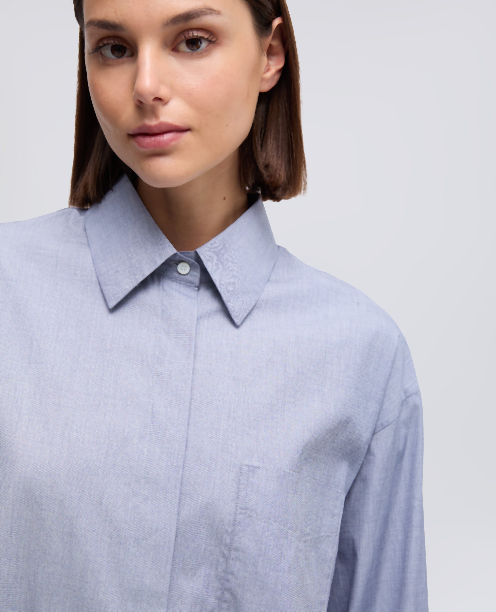 CAMICIA MASCHILE IN PIN POINT DI COTONE-CHAMBRAY-CHAMBRAY-AZUL CLARO-CHAMBRAY-CHAMBRAY