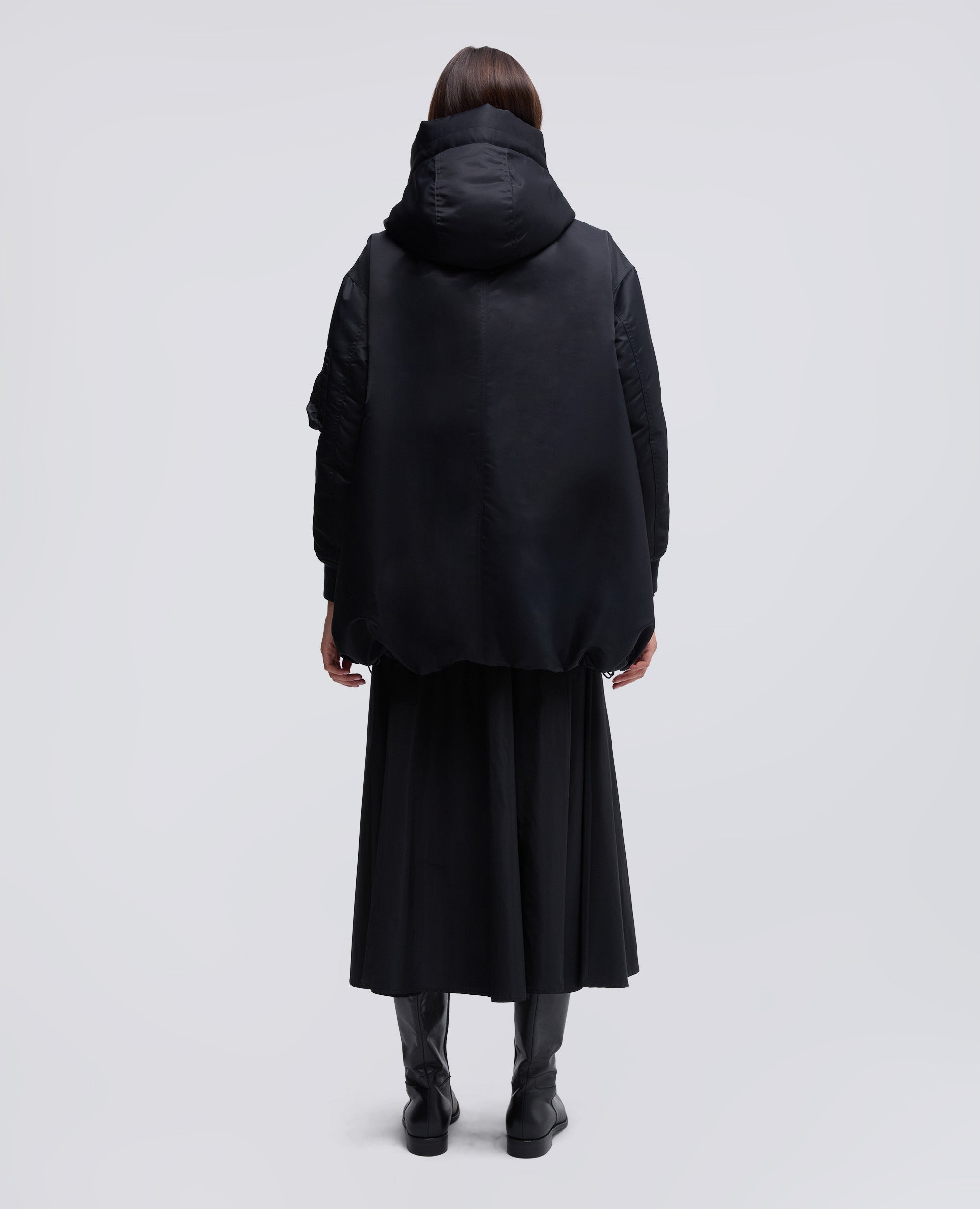 BOMBER IN RASO CON CAPPUCCIO-NERO-BLACK-NEGRO-SCHWARZ-NOIR