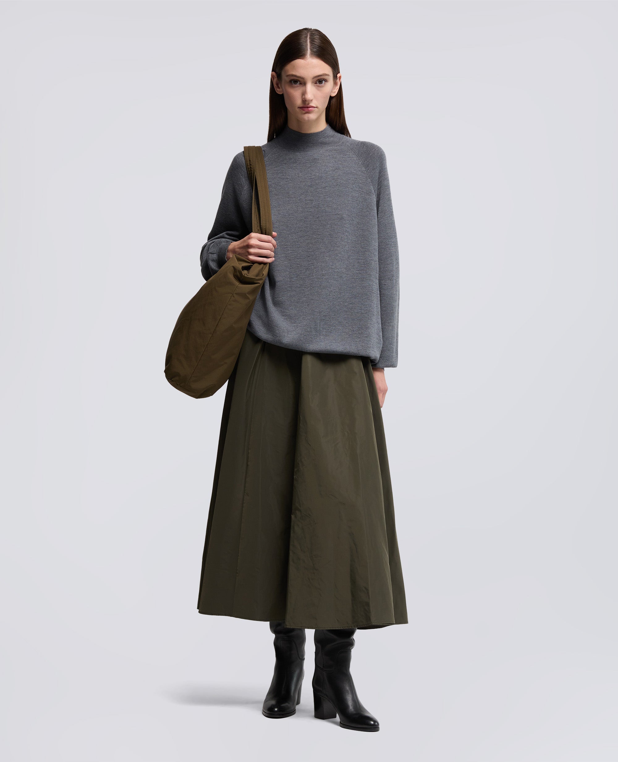 GONNA MIDI CON PIEGHE-MILITARE-MILITARY-MILITAR-MILITAR-MILITAIRE