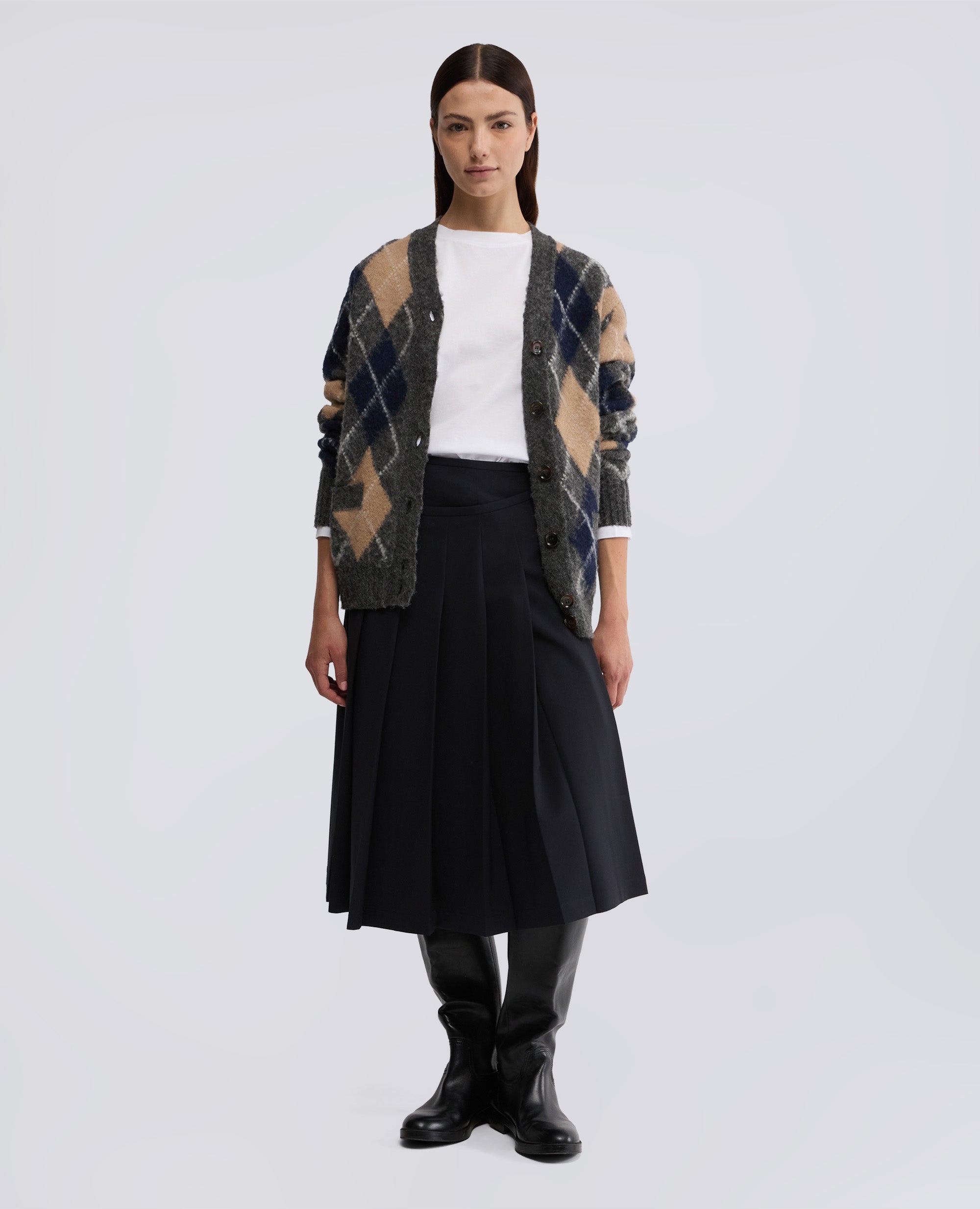 CARDIGAN IN LANA SHETLAND GARZATA-GRIGIO-GREY-GRIS-GRAU-GRIS