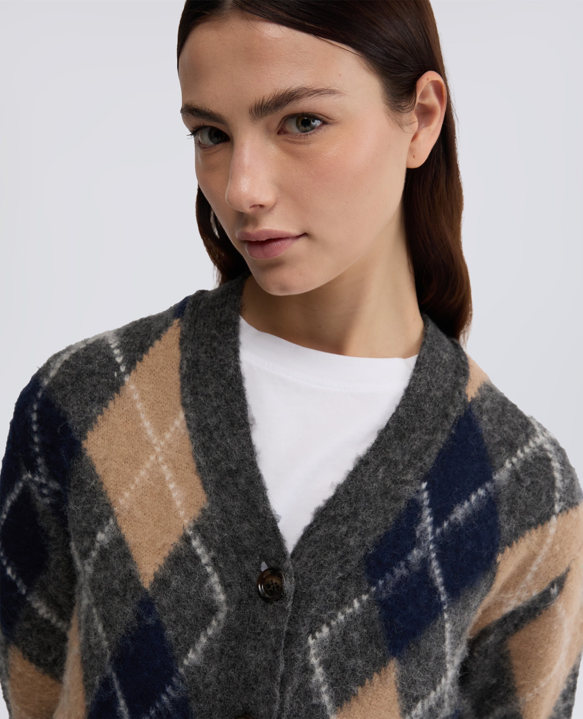 CARDIGAN IN LANA SHETLAND GARZATA-GRIGIO-GREY-GRIS-GRAU-GRIS