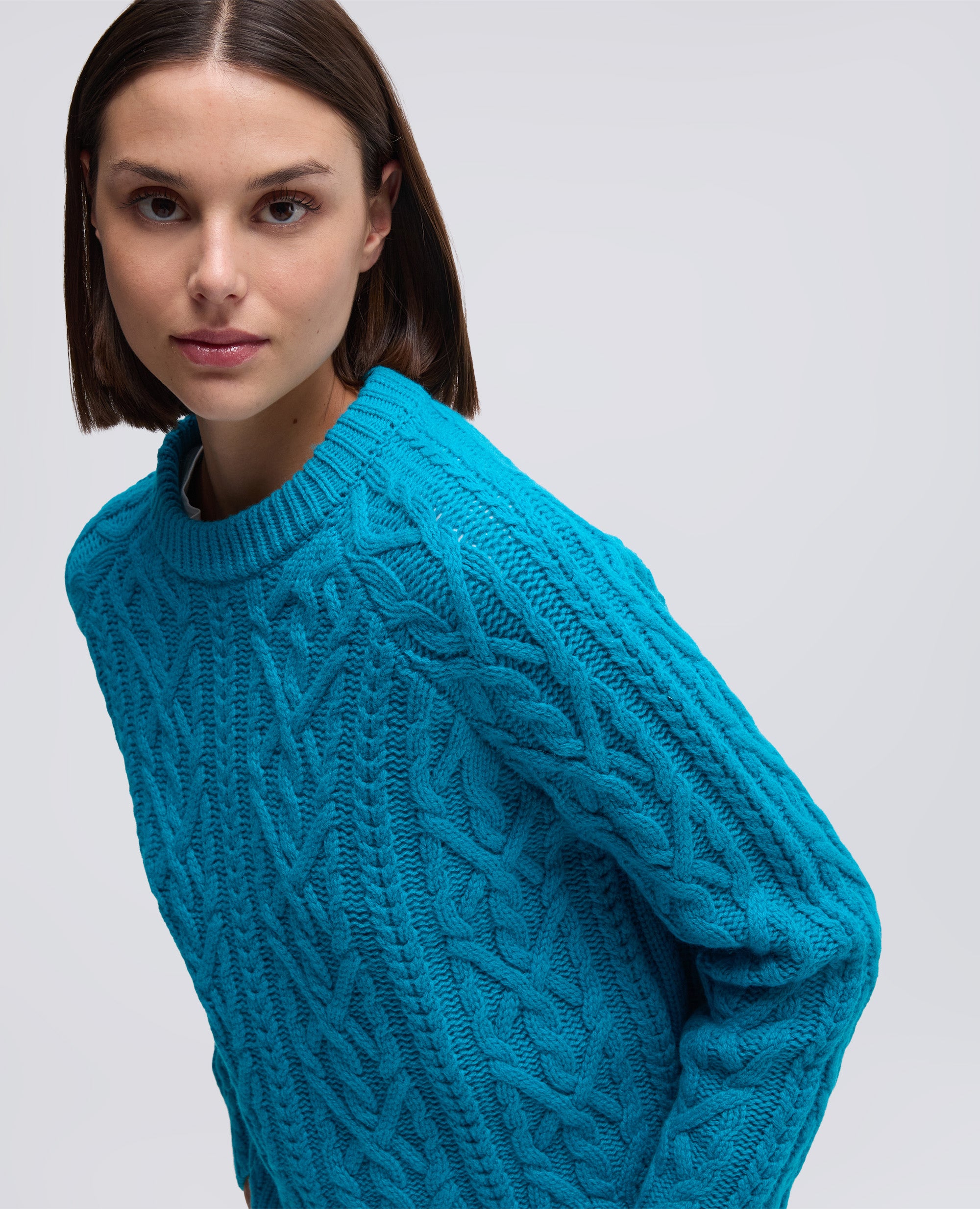 MAGLIA GIROCOLLO IN LANA-TURCHESE-TURQUOISE-TURQUESA-TURKIS-TURQUOISE