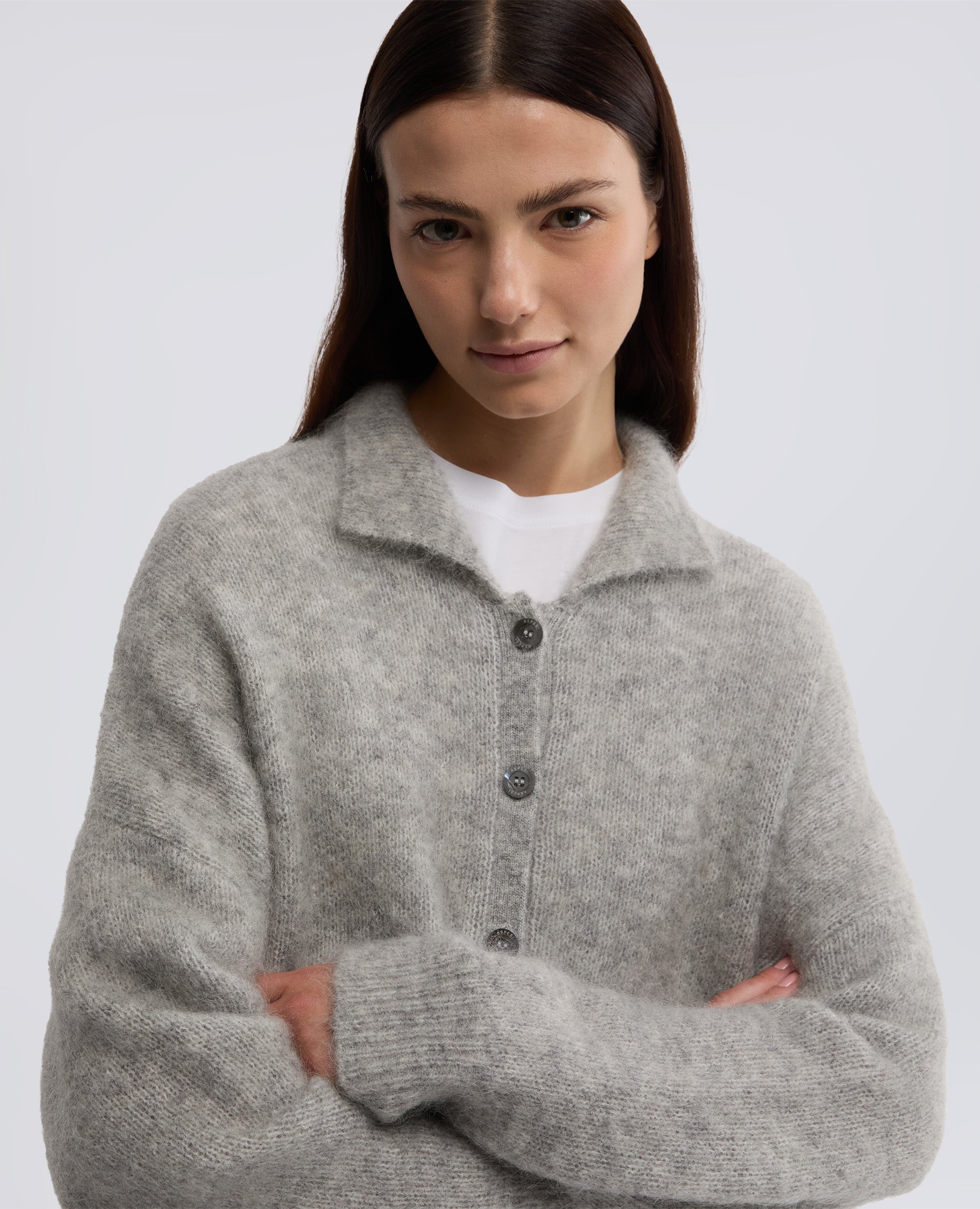 CARDIGAN IN MISTO LANA MOHAIR-GRIGIO-GREY-GRIS-GRAU-GRIS