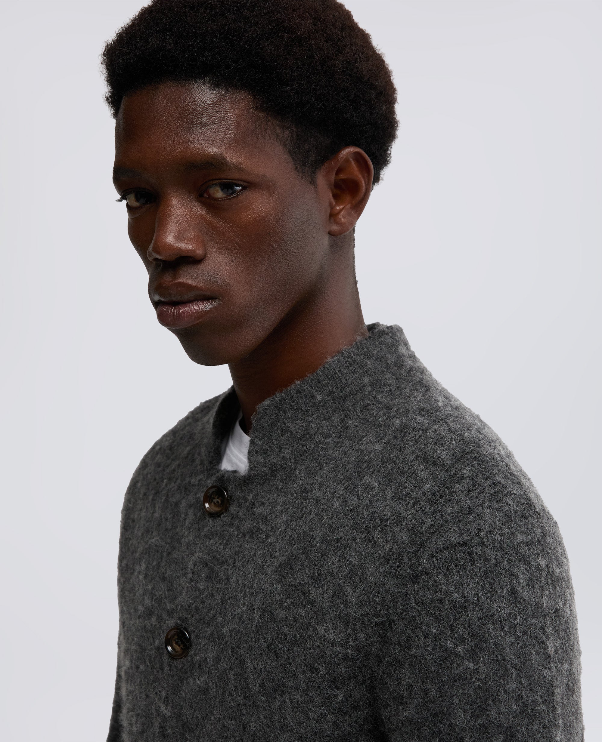 CARDIGAN IN LANA GARZATA-GRIGIO-GREY-GRIS-GRAU-GRIS