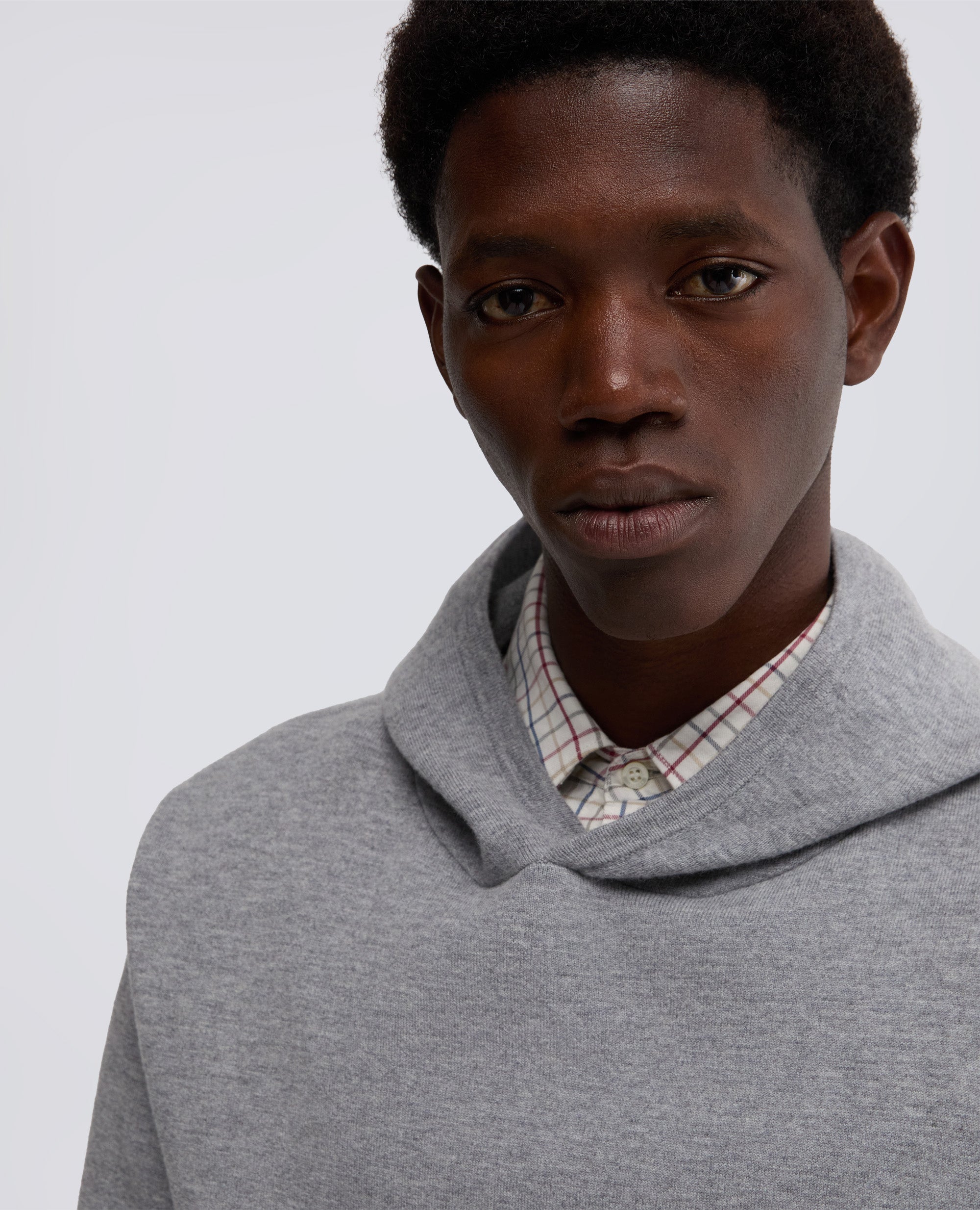 MAGLIA CON CAPPUCCIO IN LANA E COTONE-GRIGIO-GREY-GRIS-GRAU-GRIS