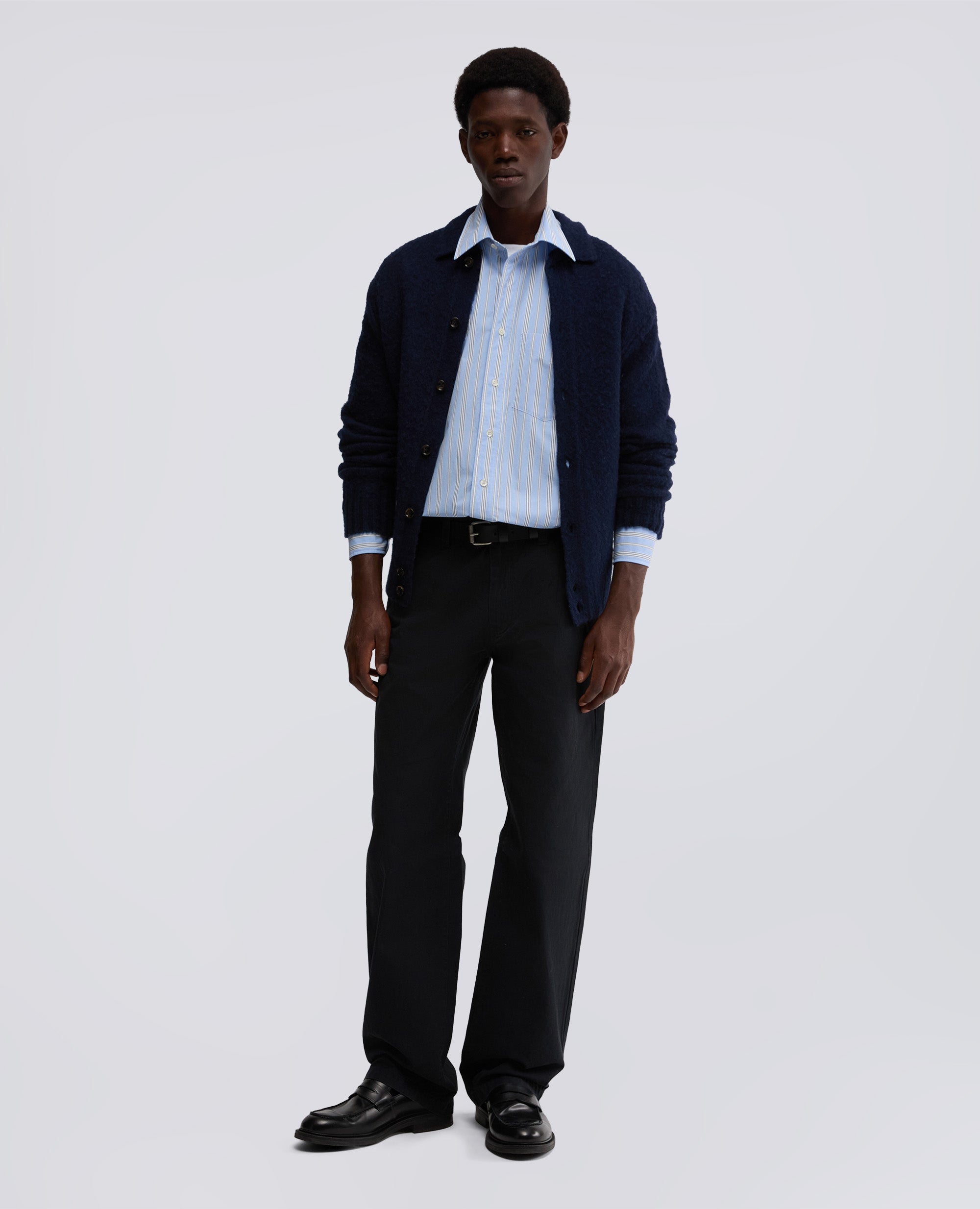 CARDIGAN A CAMICIA IN LANA SHETLAND-NAVY-NAVY-AZUL MARINO-NAVY-NAVY