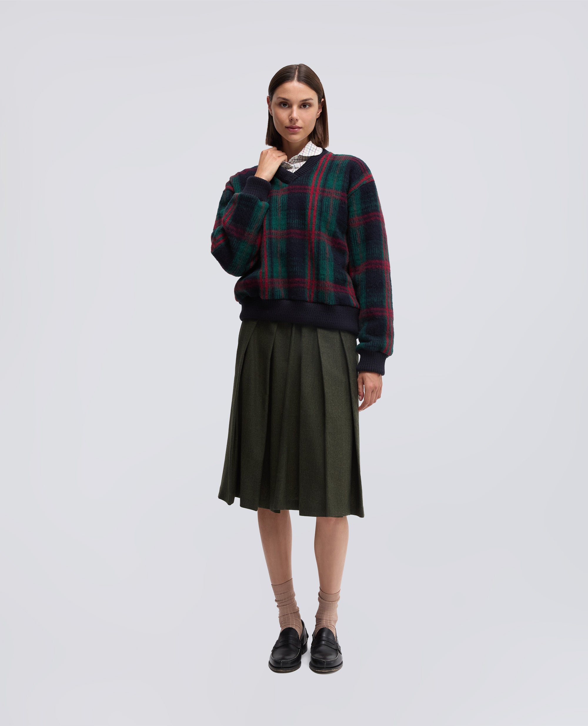 MAGLIA IN LANA PIRENAICA-CHECK VERDE-GREEN CHECK-CUADROS VERDES-GRUNES KAROMUSTER-CARREAUX VERTS