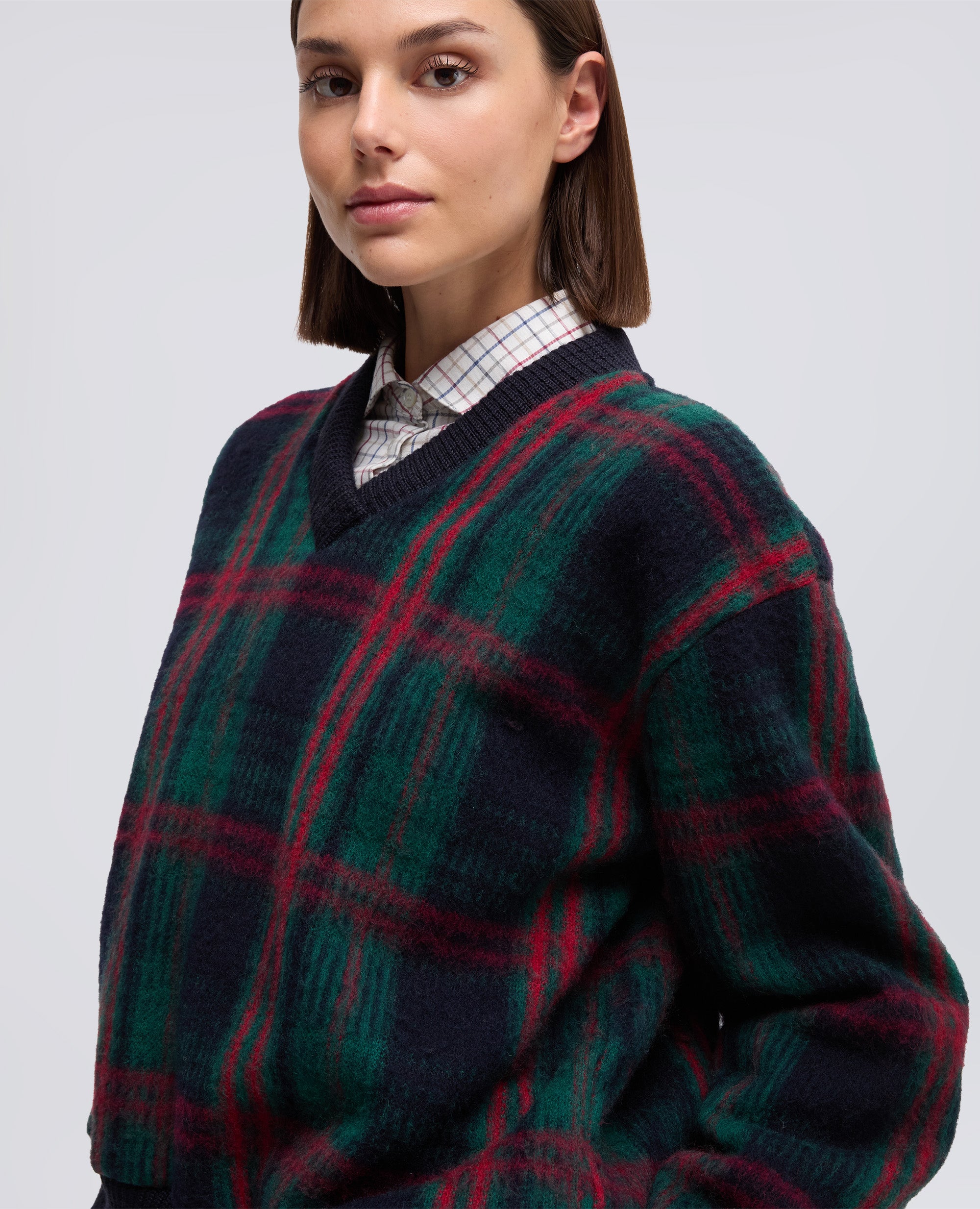 MAGLIA IN LANA PIRENAICA-CHECK VERDE-GREEN CHECK-CUADROS VERDES-GRUNES KAROMUSTER-CARREAUX VERTS