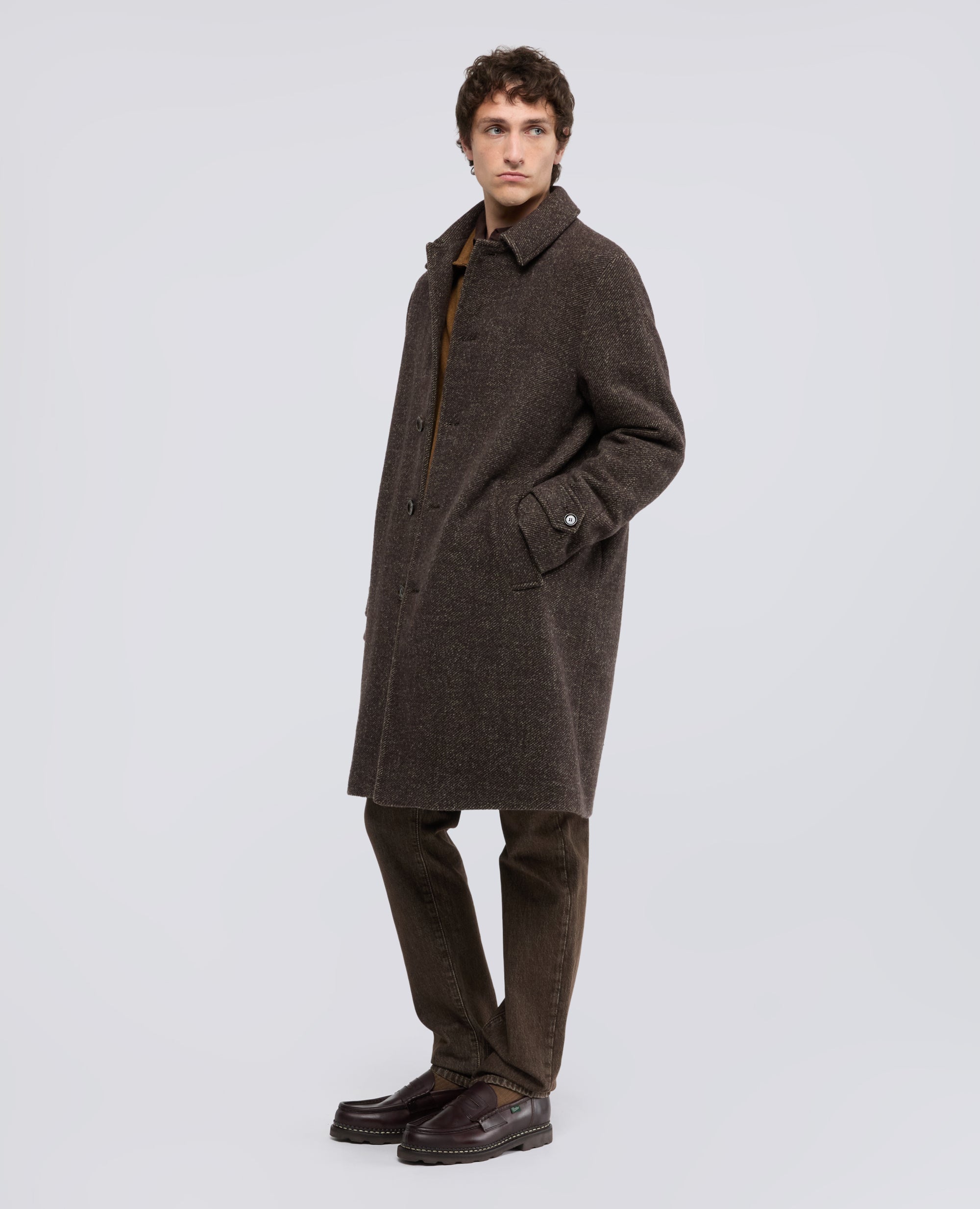 CAPPOTTO IN LANA GARZATA BOUCLE - MARRONE - ASPESI