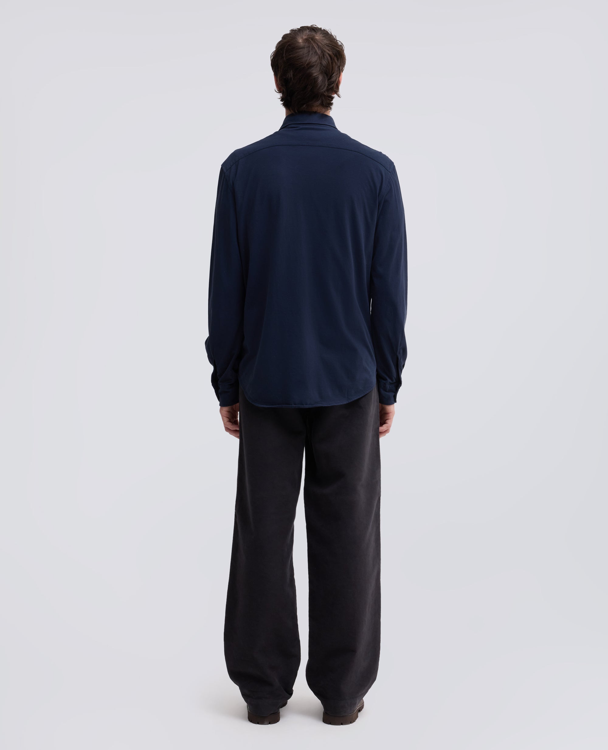 CAMICIA IN JERSEY DI COTONE -PEACHTOUCH- TINTO CAPO - BLU - ASPESI
