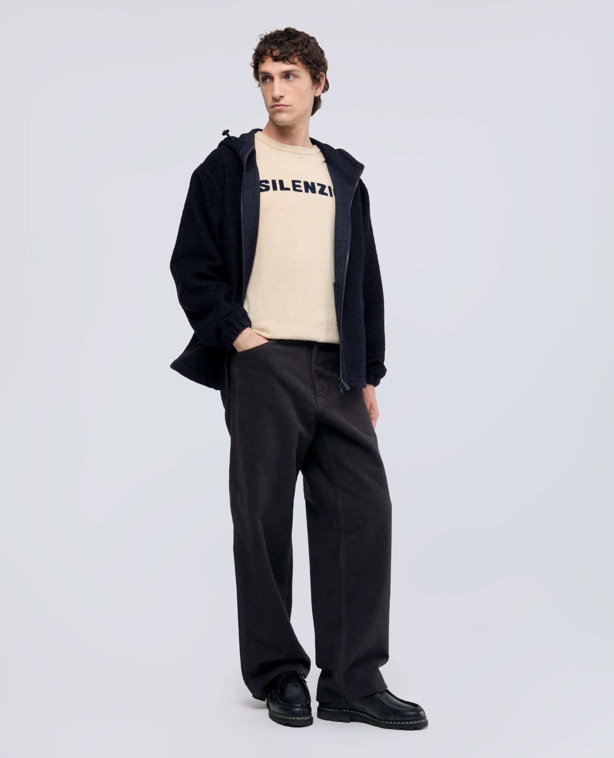 SWEAT-SHIRT EN LAINE MELANGEE A CAPUCHE - BLEU - ASPESI