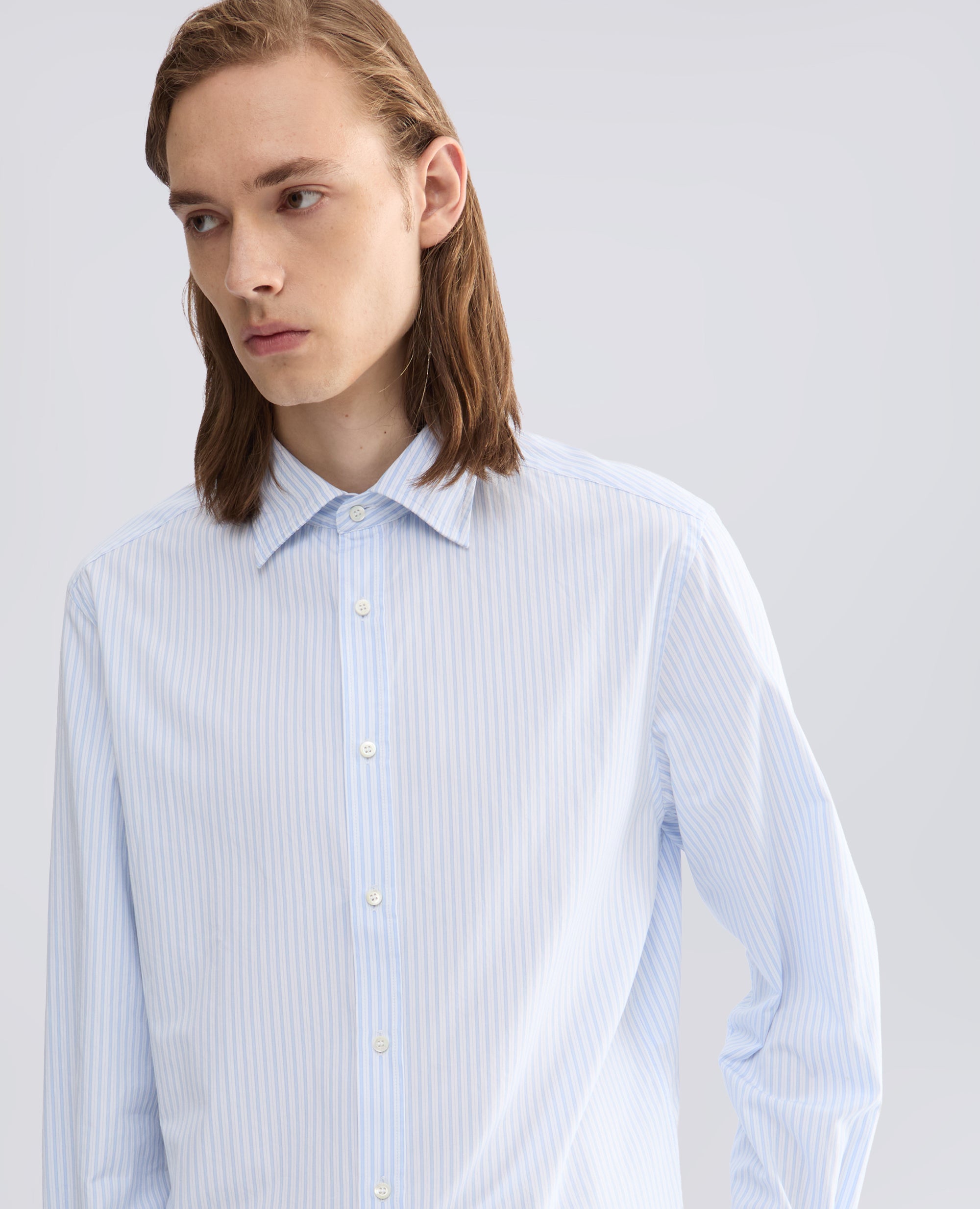 CAMICIA SERGE IN POPELINE DI COTONE RIGATO - AZZURRO - ASPESI